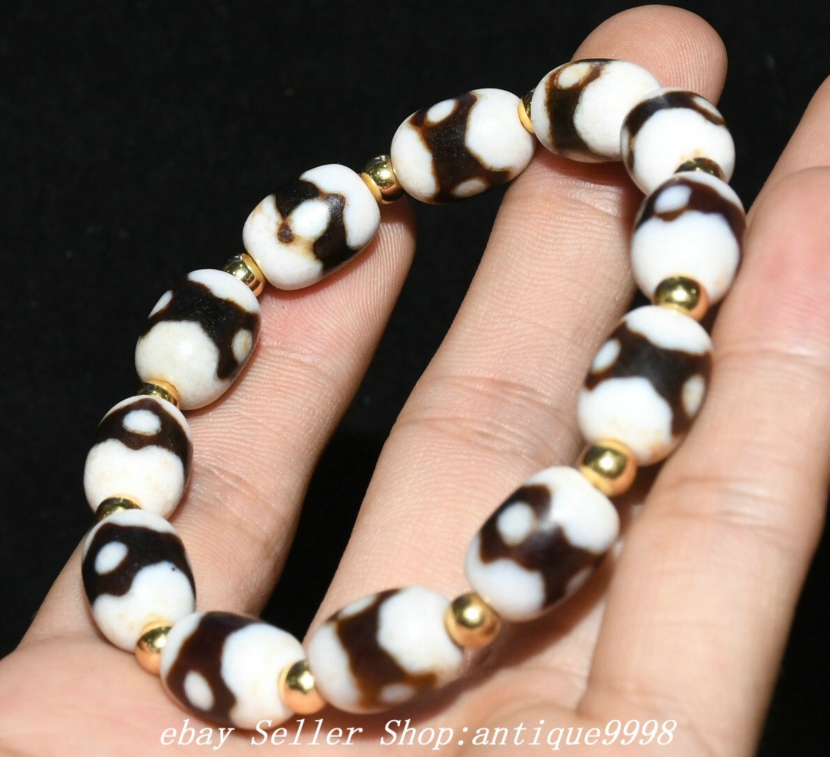 Old Tibet Natural Agate Onyx Dzi Beads Pattern Exorcize Bracelet Chain bracelet