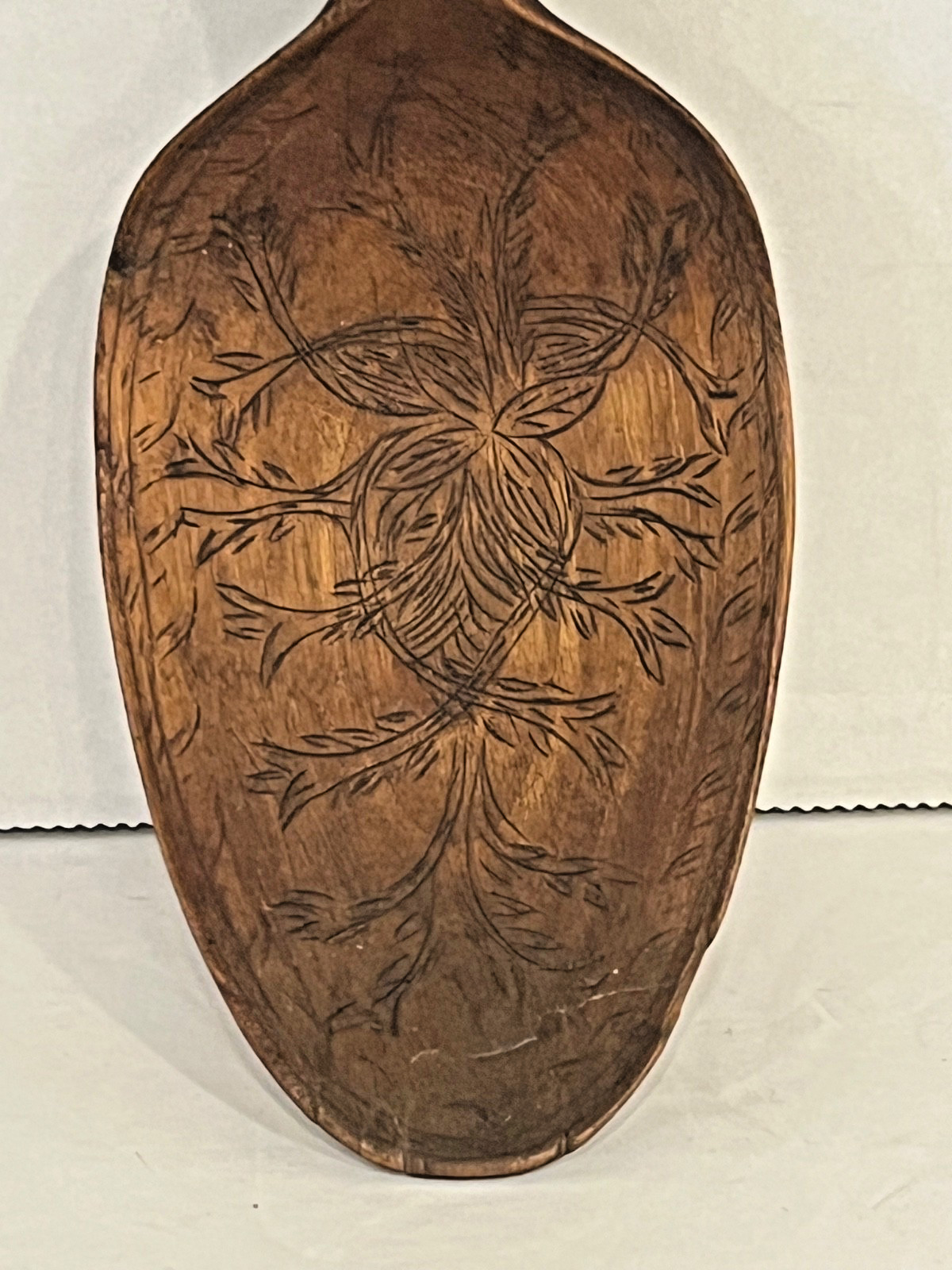 Norwegian Large SPOON Scratch Carving STUNNING DESIGN 9 in Antique