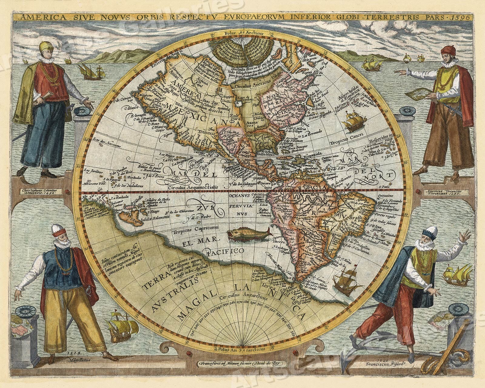 1590s “America Sive Novus Orbis” Vintage Style World Map – 16×20