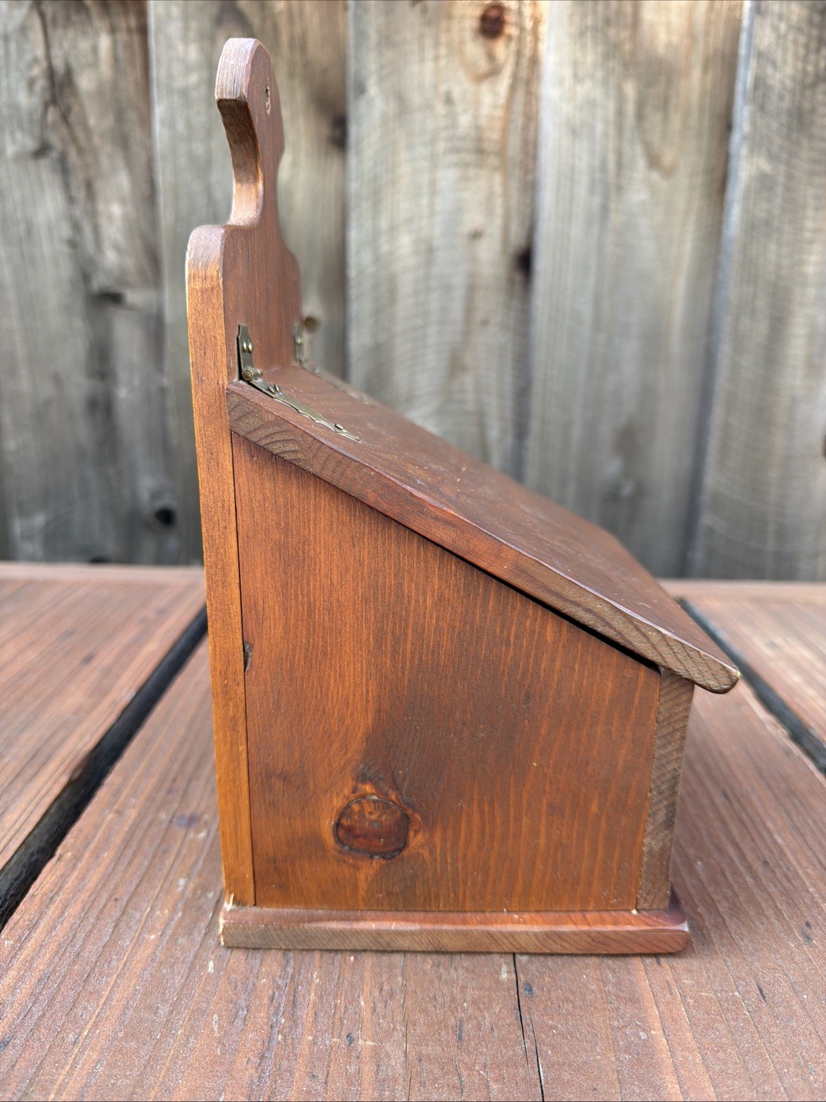 Antique Vintage Wooden Saltbox Americana 10.”25 H x 5”.5 D x 6” W