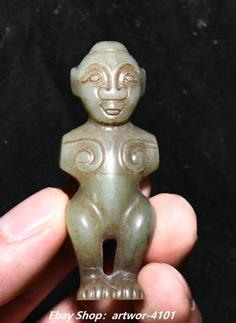 2.3”Old Dynasty Hetian Jade Carved None Hand People Person Amulet Pendant