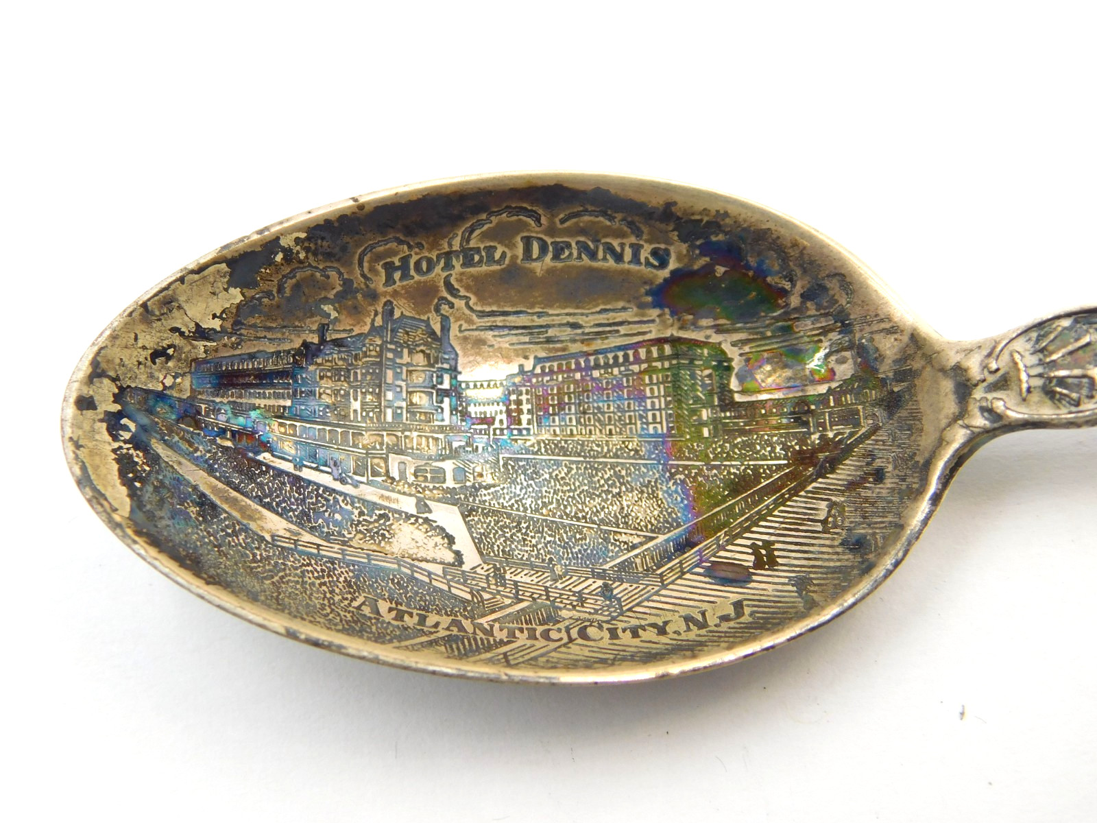 Antique Sterling Silver Souvenir Spoon ~ Hotel Dennis ~ Atlantic City , NJ