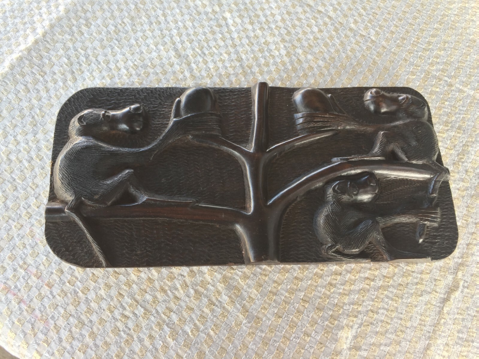 Vintage African Art Iron Wood Plaque 1960s W-27