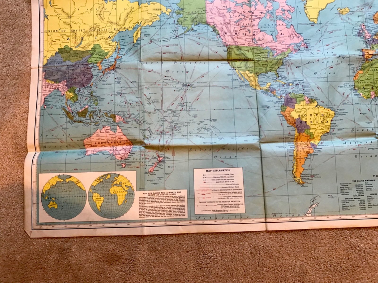 Vintage Countries at War Map/ Folding Map / 44” Wide x 33” High by Tobin Meats