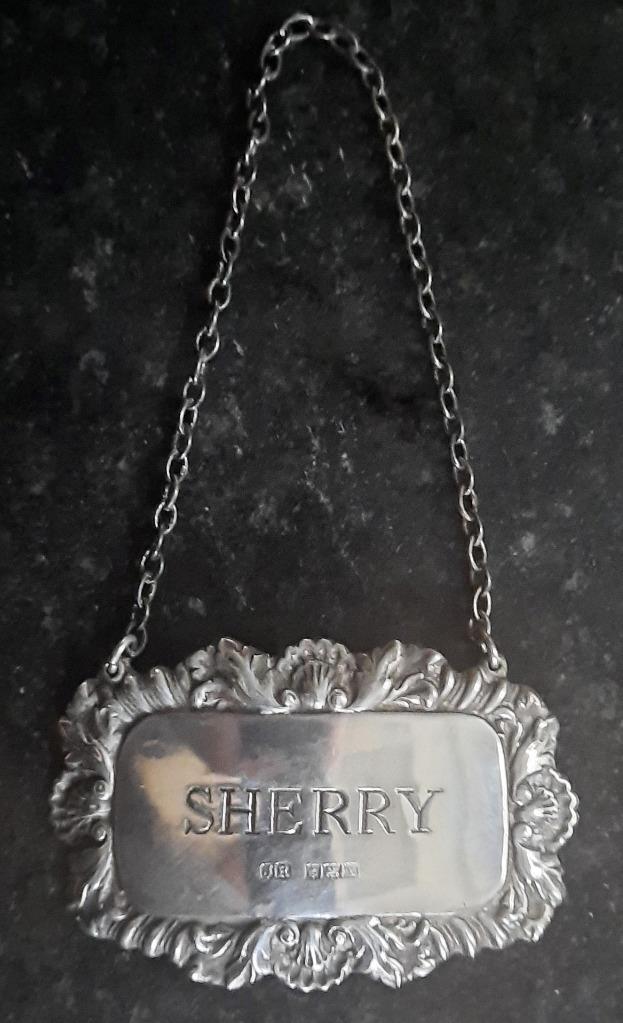 Beautiful Vintage Sterling Silver Sherry Decanter Label by John Rose