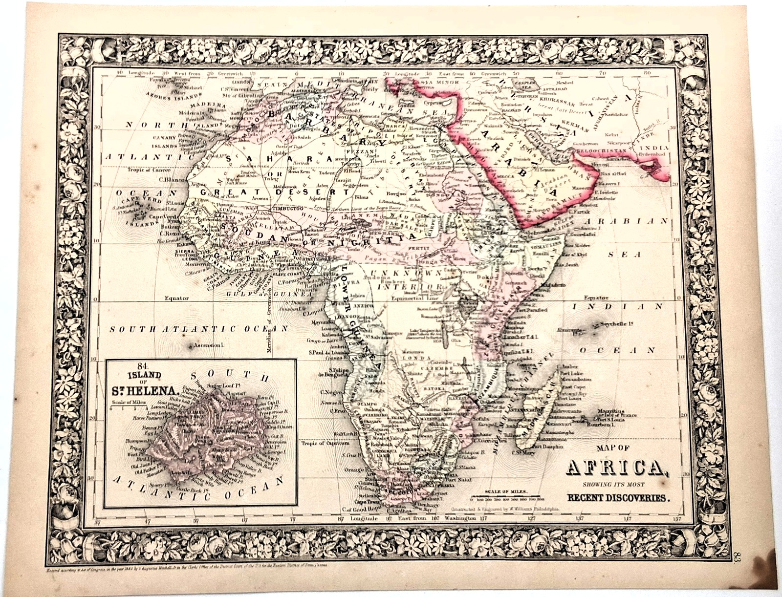 AFRICA with “Unknown Interior” — antique 1860 map