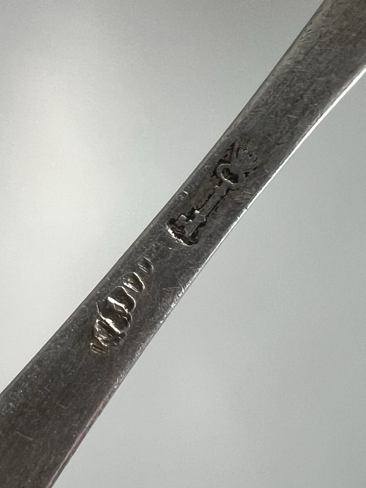 CM Silver Spoon with Hallmarks, United Kingdom, Decorative Handle, Antique