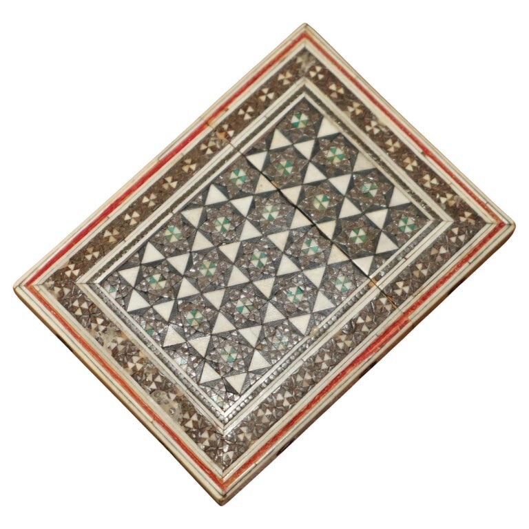 ORIGINAL ANTIQUE ANGLO INDIAN EXPORT SADELI MICRO MOSAIC BUSINESS CARD CASE