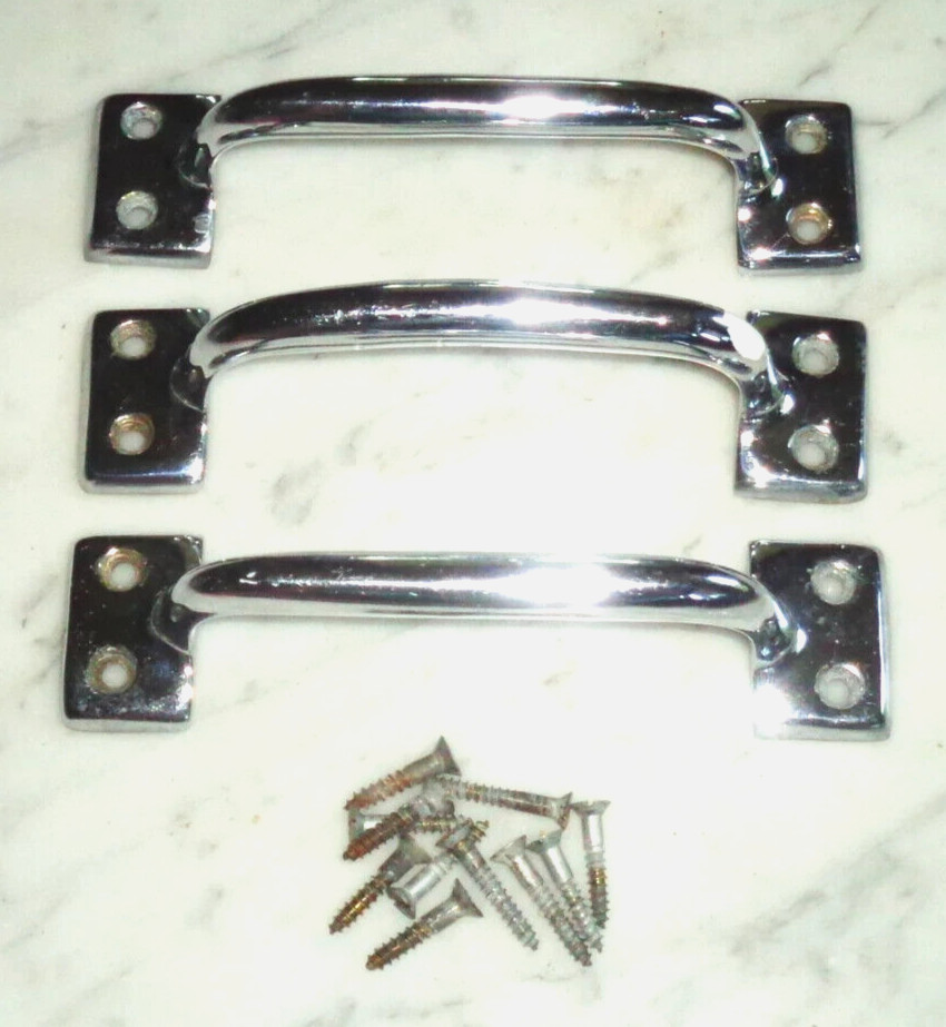 3 Solid Chrome Cabinet Drawer Pull Sash Lift Handles – 5inch Vintage Sleek Retro