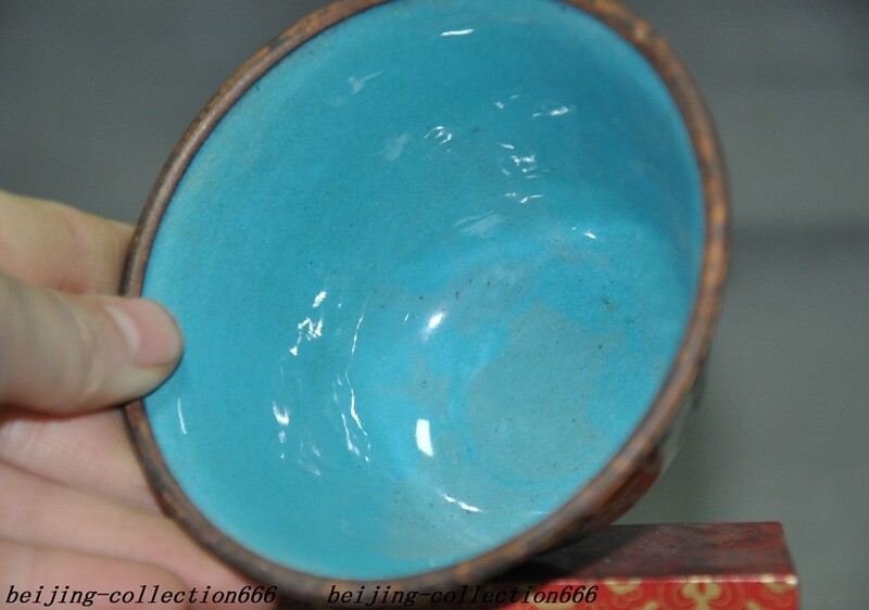 3.6″ Chinese bronze Cloisonne lucky animal fish goldfish text Tea cup Bowl Bowls