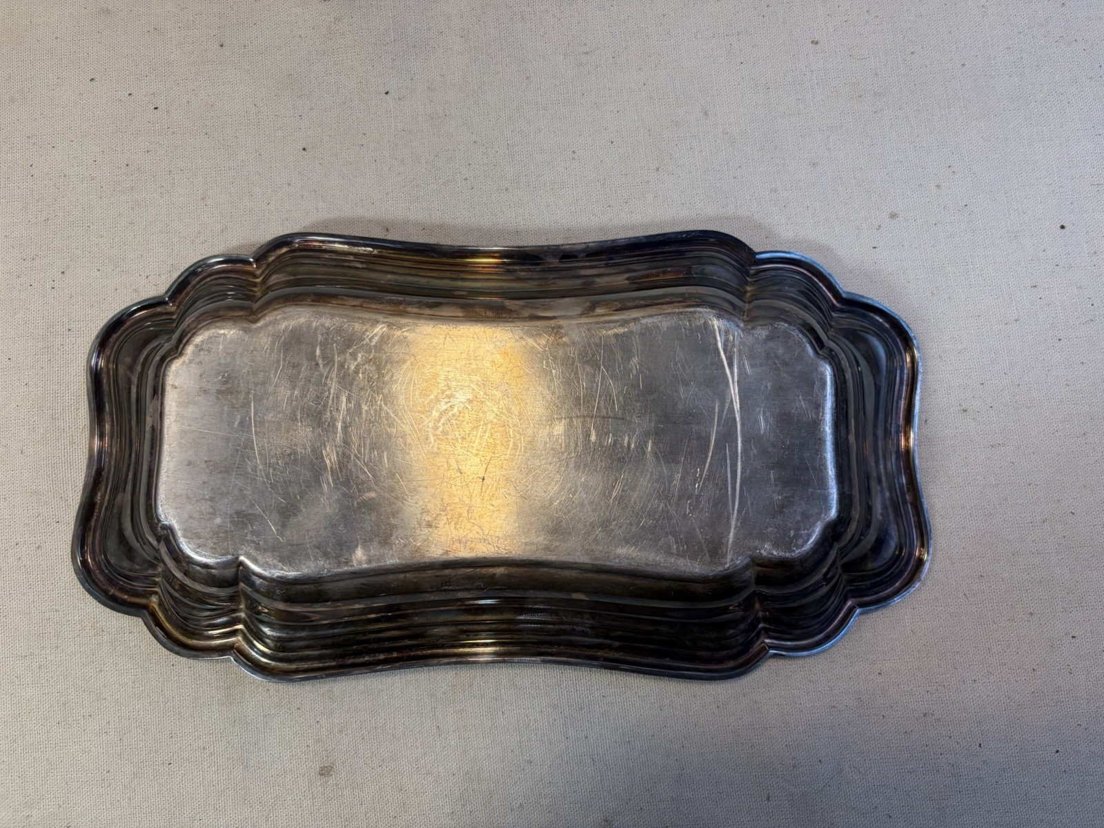 Vintage Silver Plated Serving Tray Rectangle Ornate Edge 13” Platter #002