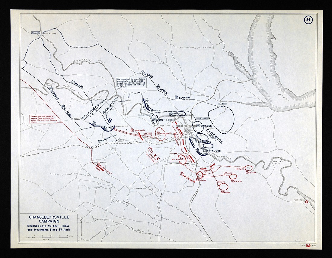 West Point Civil War Map Battle Chancellorsville Fredericksburg Virginia Apr 30