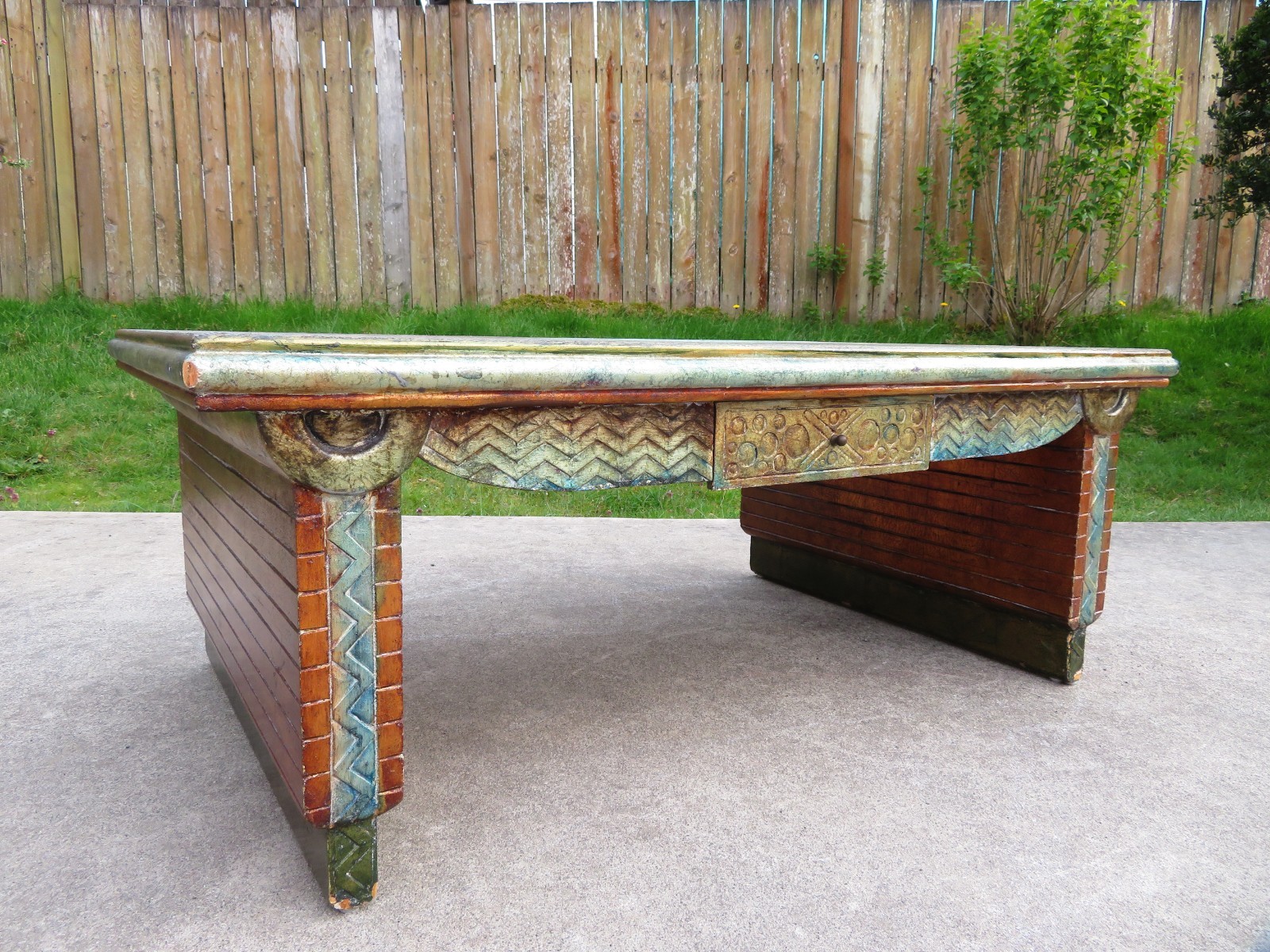 VTG Post Modern DOUBLE DRAWER COFFEE TABLE Textured SCULPTURAL ART Brutalist MCM