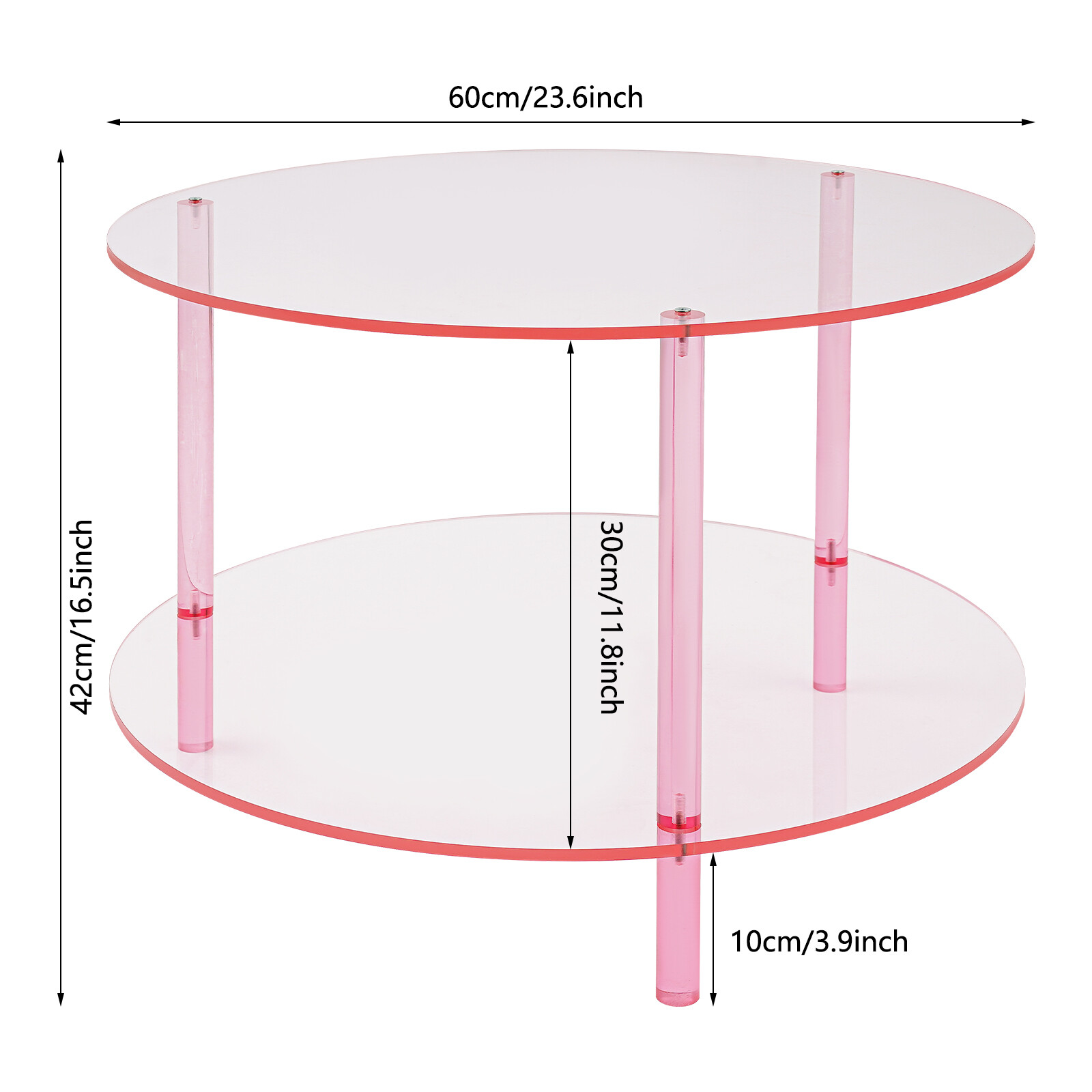 Modern Round Pink Acrylic Coffee Table, Modern Coffee Table, 2-tier Coffee Table