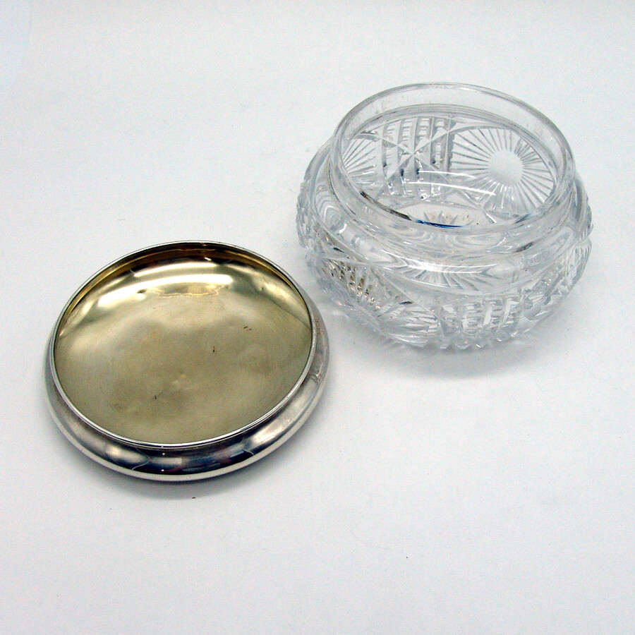 Acid Etched Dresser Jar Gorham Sterling Silver Cut Glass Mono BEM