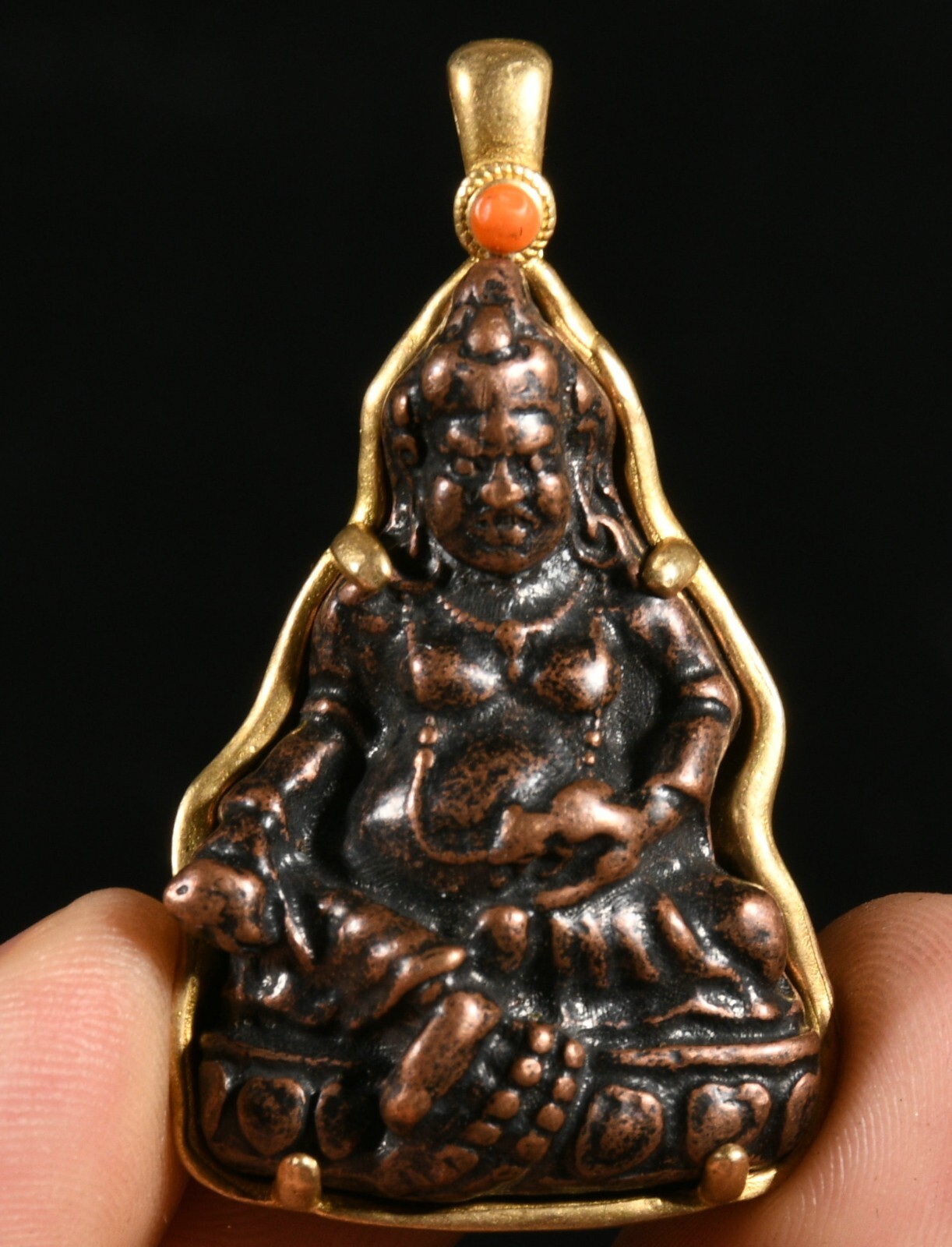 5CM Old Tibet Bronze Gild Yellow Jambhala Wealth God Buddha Amulet Pendant