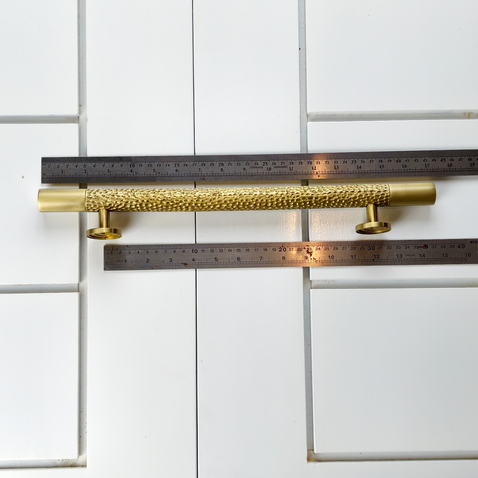 17″ Solid Brass D-Pull Etched Design — 43 cm Heavy Door Handle, Hidden Fixing