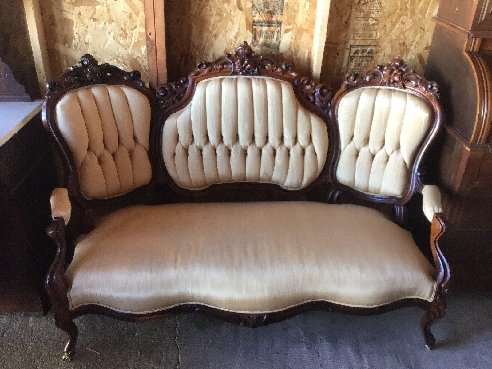 Antique 1860s Victorian Solid Roeswood Mirror Back Sofa and 3 Side Chairs. Wow!