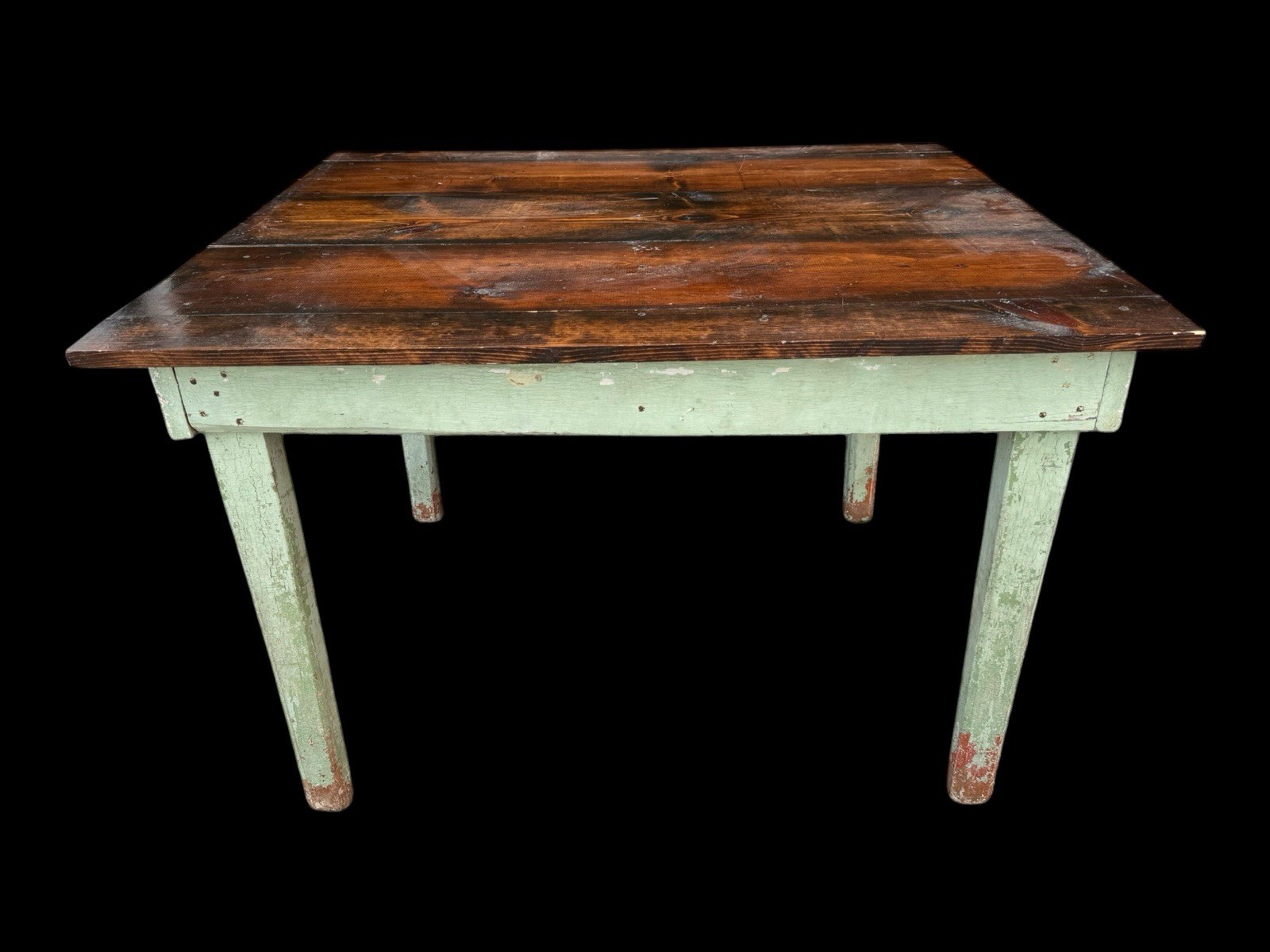 Antique Primitive Farmhouse Table Chippy Paint Seafoam Green 46” Kitchen Table