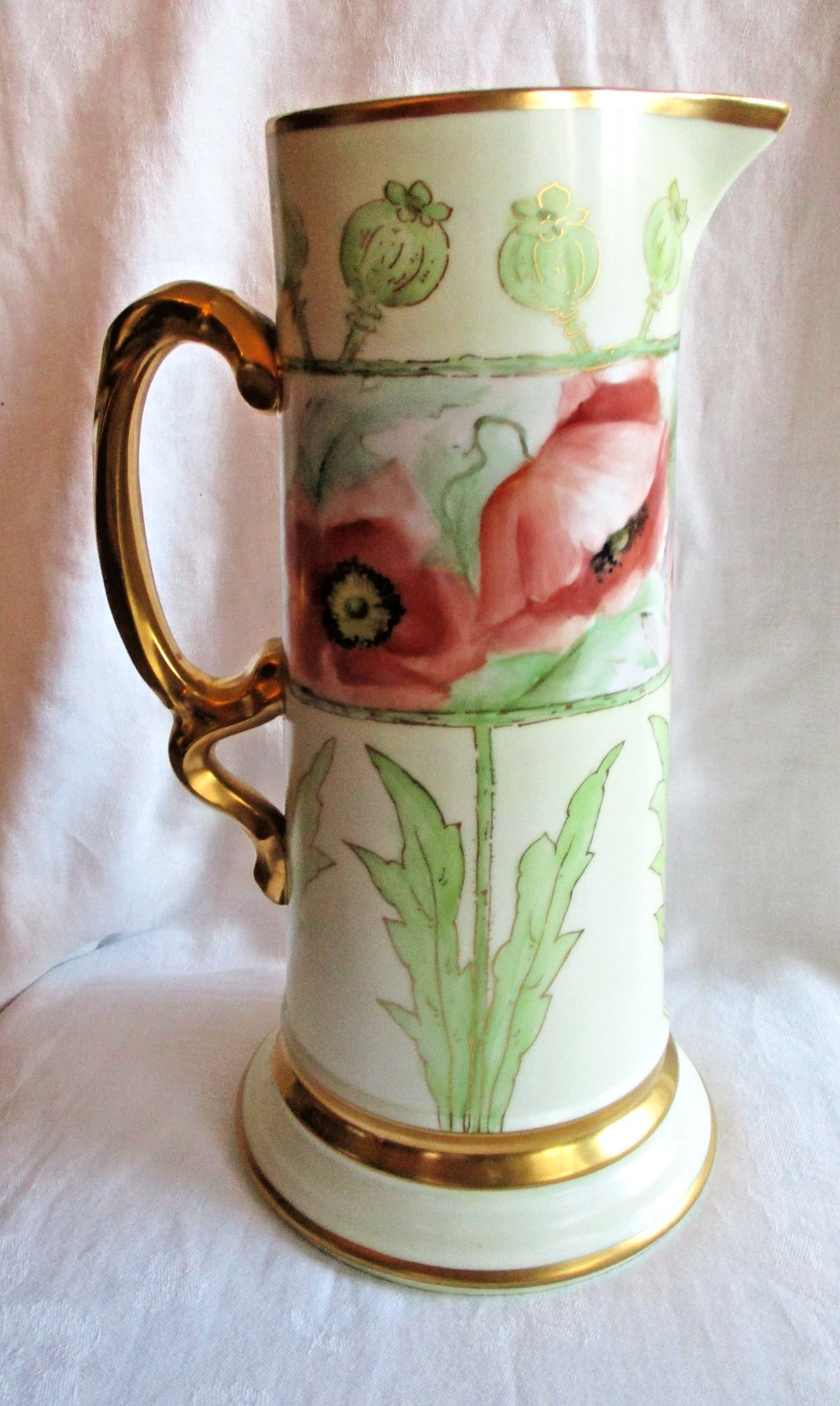 Antique Porcelain Art Nouveau White’s Art Company Chicago Pitcher-Signed NEY 12″