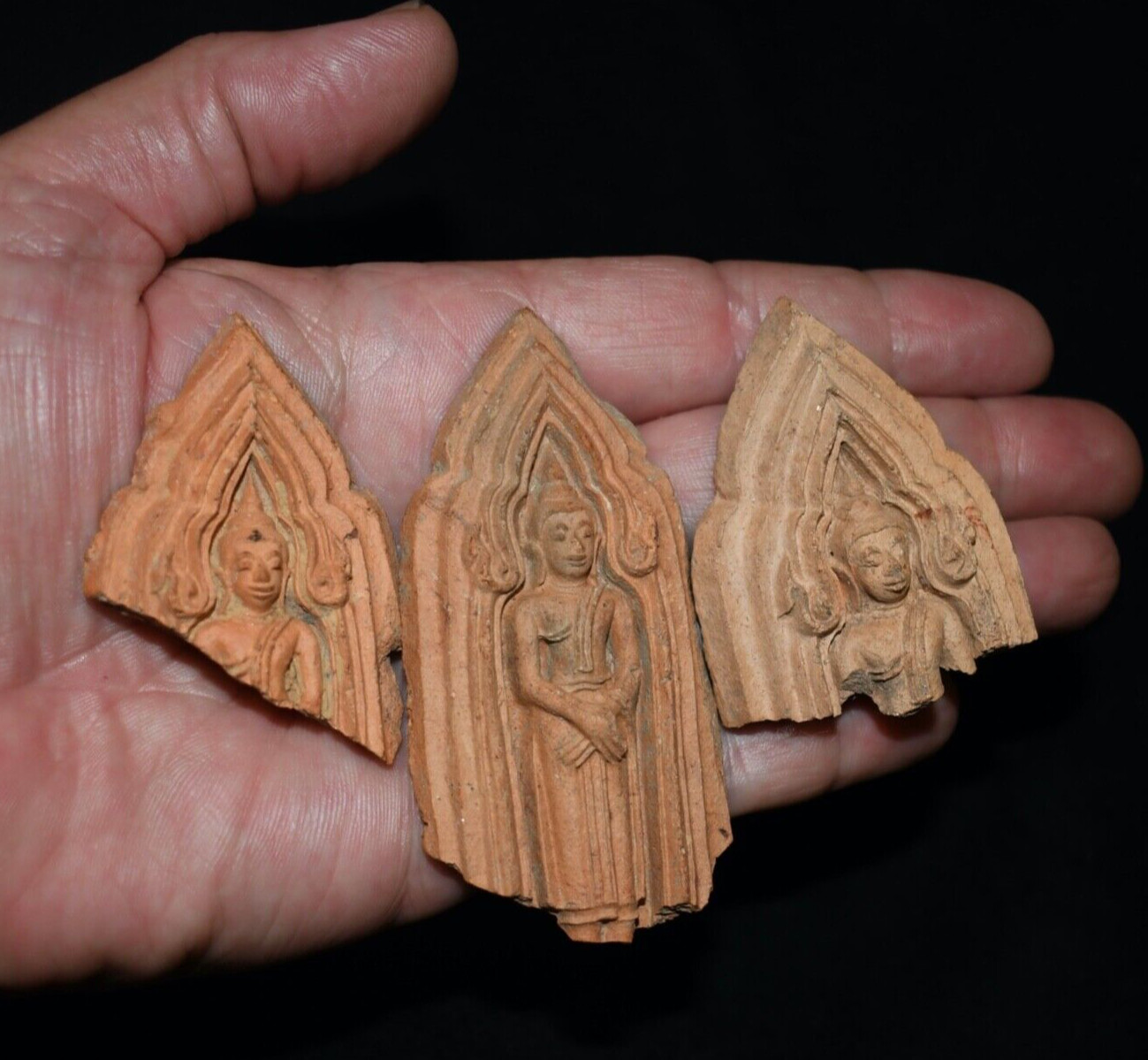 Three Antique Unmounted Ceramic / Terracotta Buddhist Votives from Thailand
