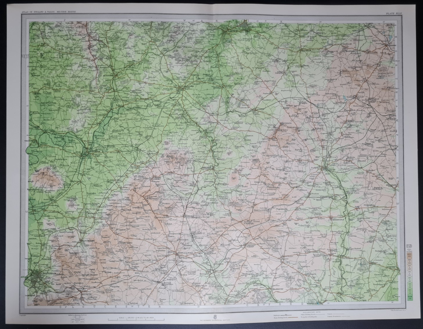 Antique 1903 Map – Cotswolds – Stratford – Evesham – Banbury – Warwickshire