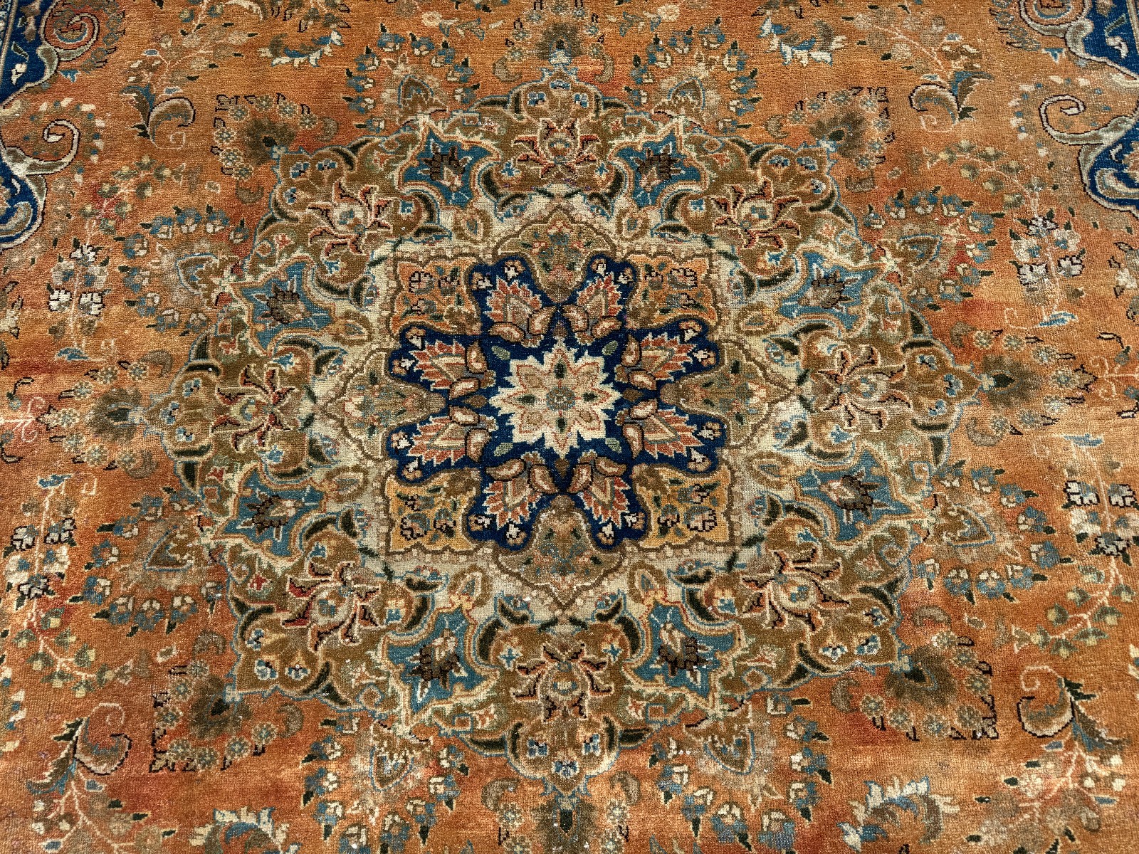 VINTAGE ORIENTAL RUG 10×13 handmade old ANTIQUE rust blue orange handwoven 9×12