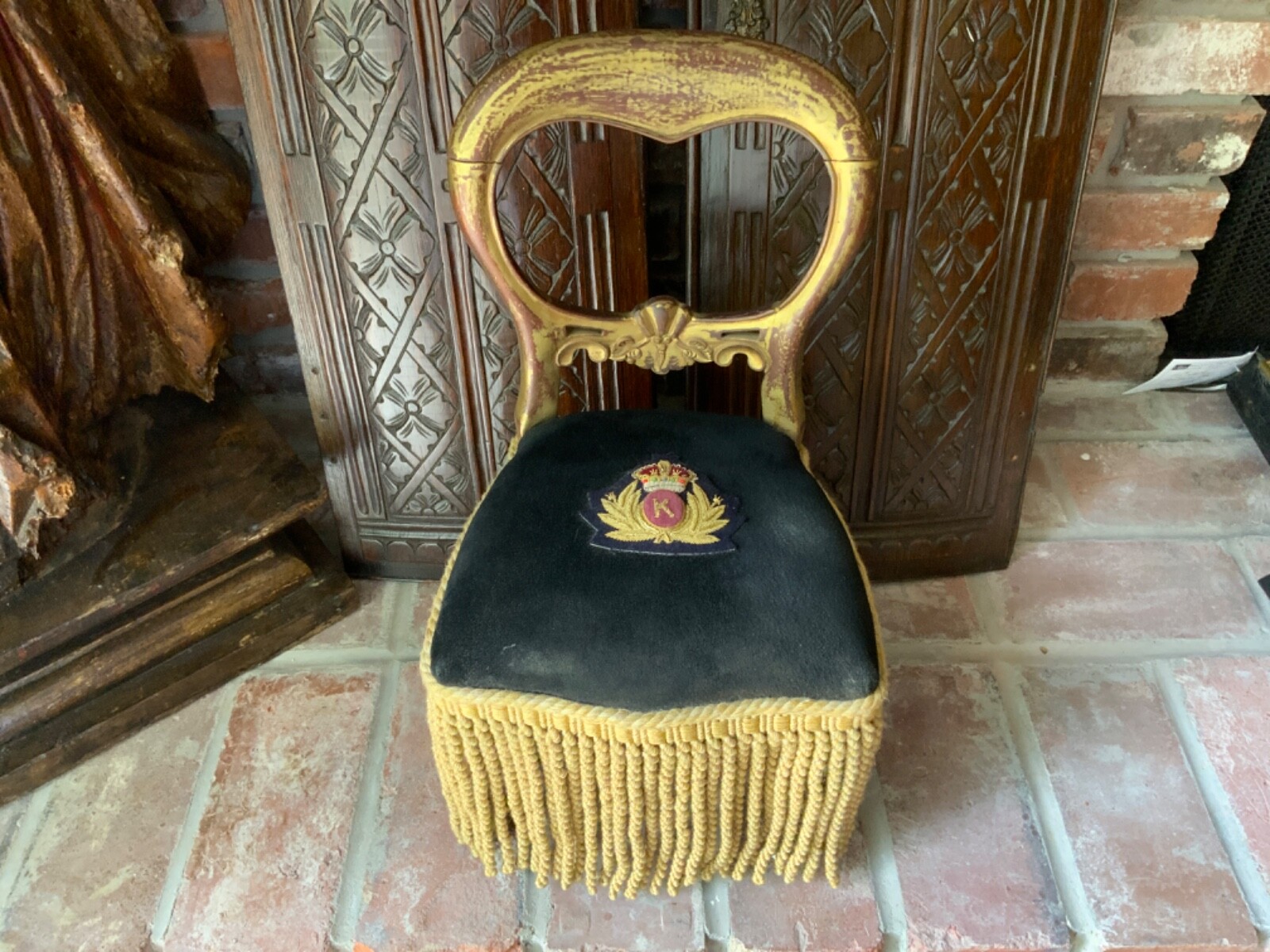 French Antique Miniature Chair Gold Trim Initial K