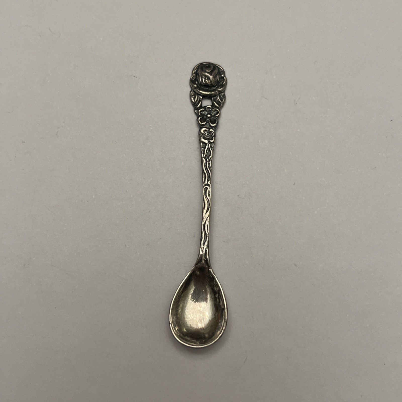 Sterling Silver Salt Spoon Small 925 Great Detail Just Over 2 Inches Long