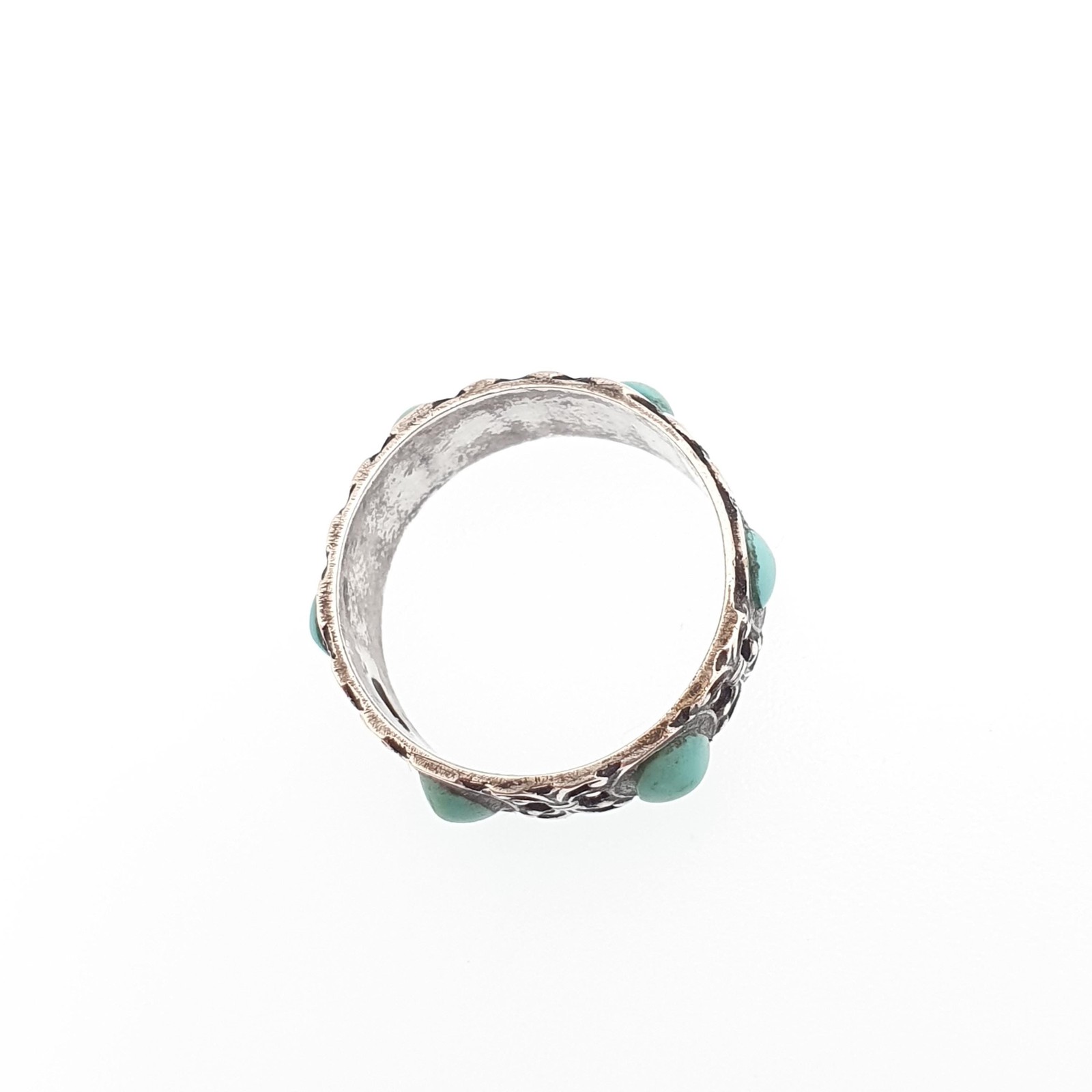 Antique Victorian Solid Silver Turquoise Ring Forget Me Not Natural Gemstones