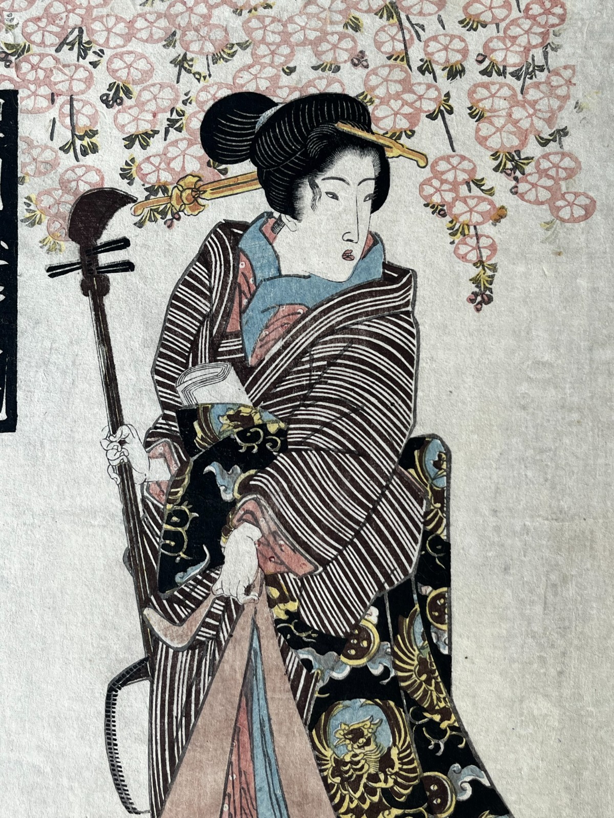 Genuine- 19th Century- Keisai Eisen “Female Musician” Original Woodblock Print
