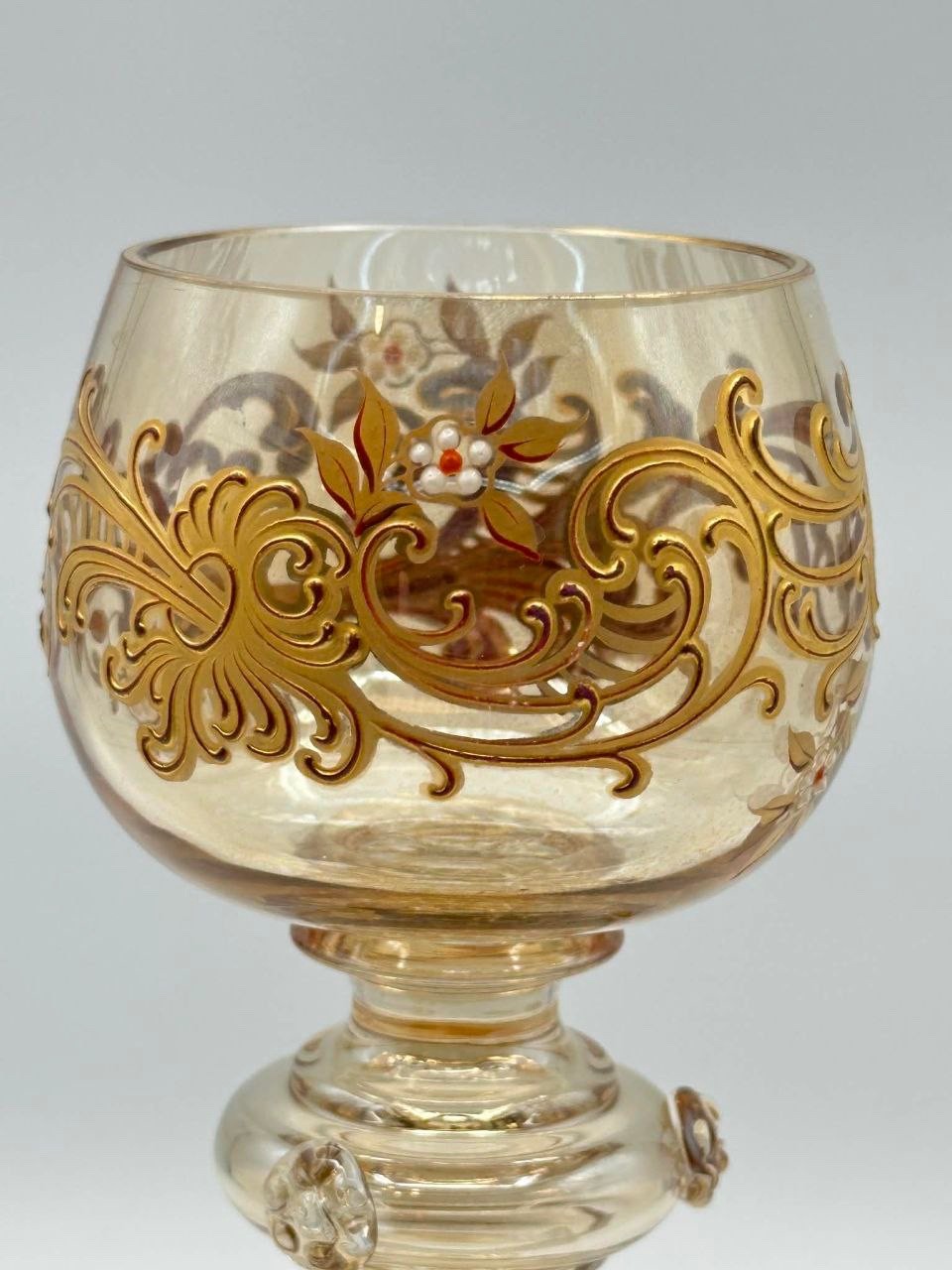 Antique Franz Heckert Bohemian Glass Goblet Raised Gold Enamel c.1890
