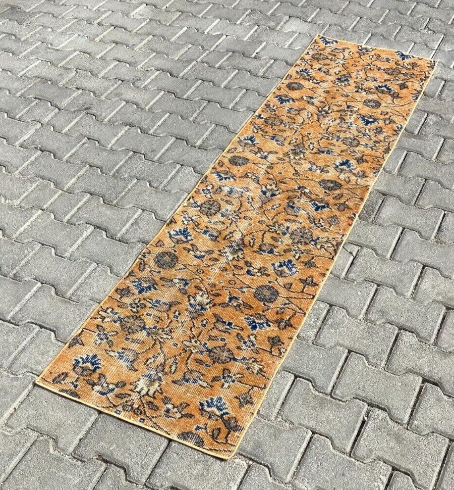 Orange Runner Rug, 1.8×7.1 ft Runner Rug, Kitchen Runner Rug, Turkish Runner Rug
