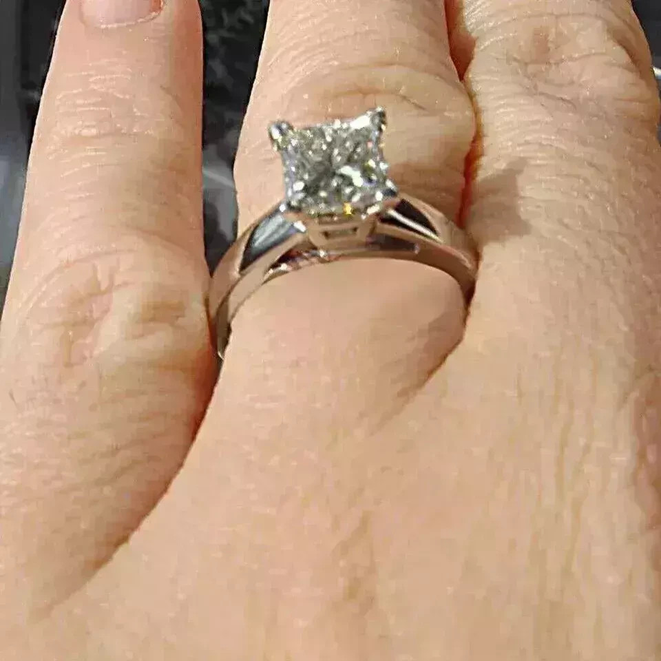 3Ct Princess-Cut Lab Created Solitaire Engagement Ring 14K White Gold Plated