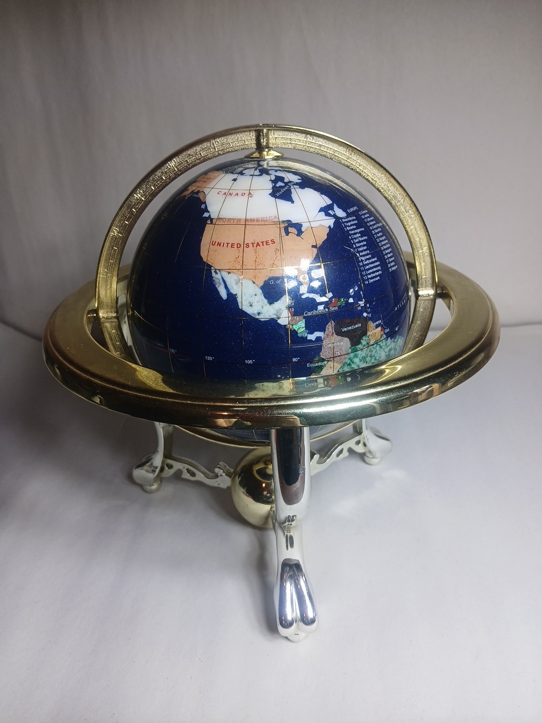 Gemstone globe Double Axis 9 Inch Tall Read Description