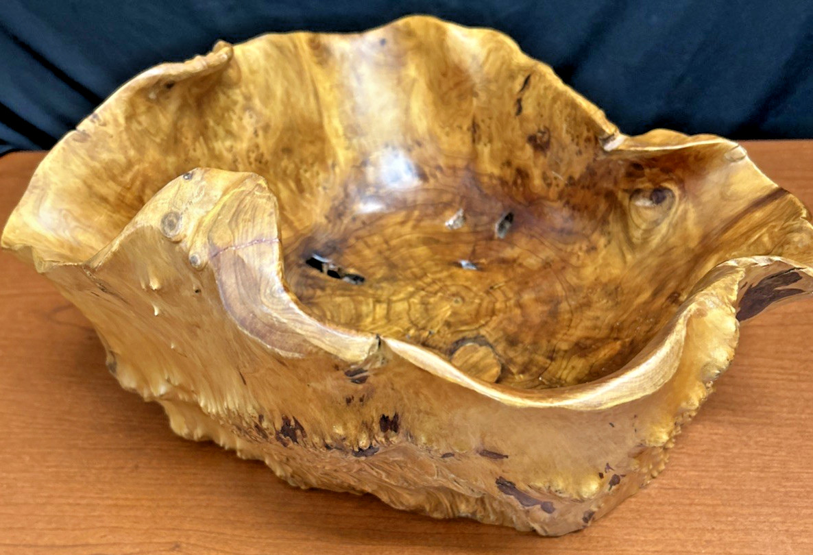 Vintage large 15″ diameter irregular shaped burl wood bowl live edge WWA