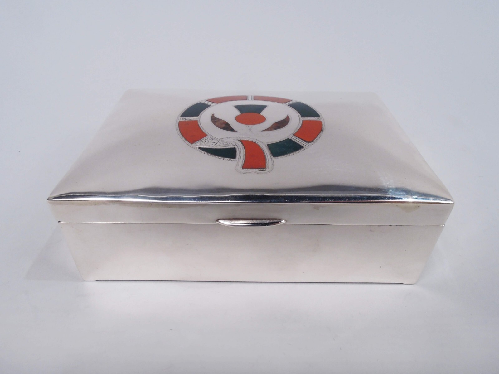 Modern Box Antique Scottish Symbol Thistle English Sterling Silver Agate 1919