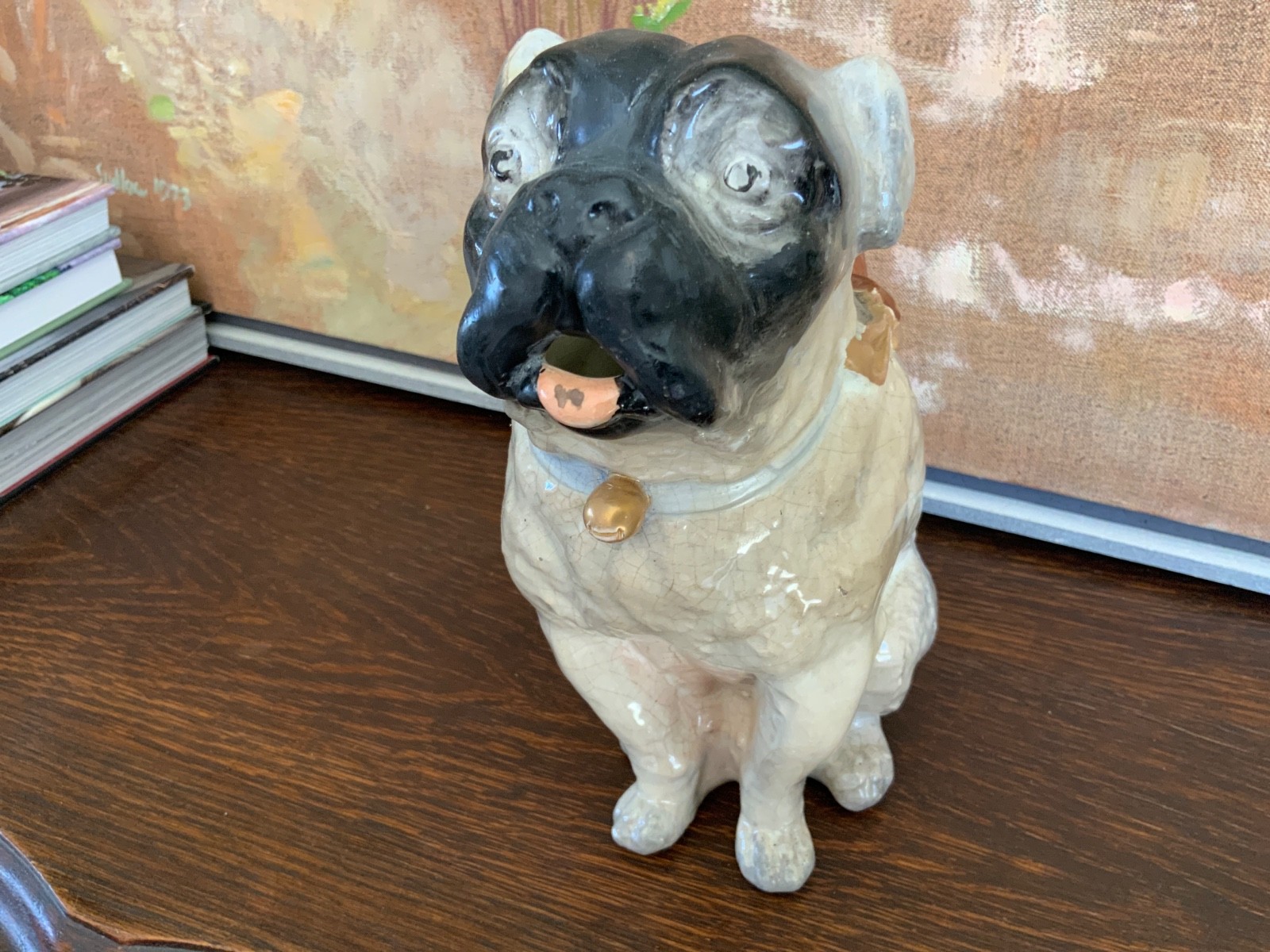 19thC English Brown Majolica Staffordshire Pug Dog Pitcher