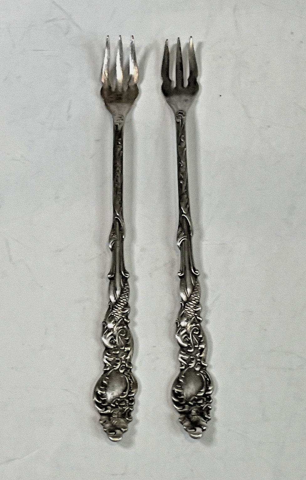 Antique Rodgers COLUMBIA 2 Cocktail Forks Silverplate 1893 Sea Serpent