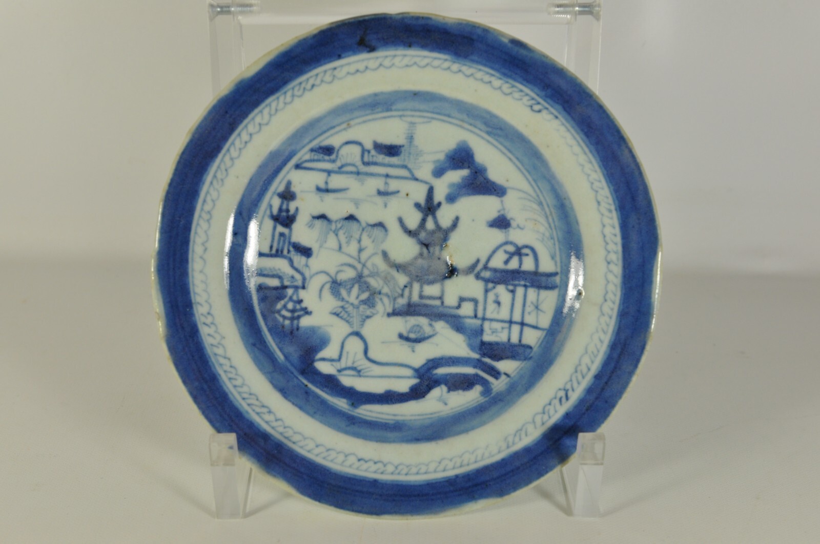 #6 7.6″ Fine Antique 18th C. Chinese Canton Blue White Porcelain Plate