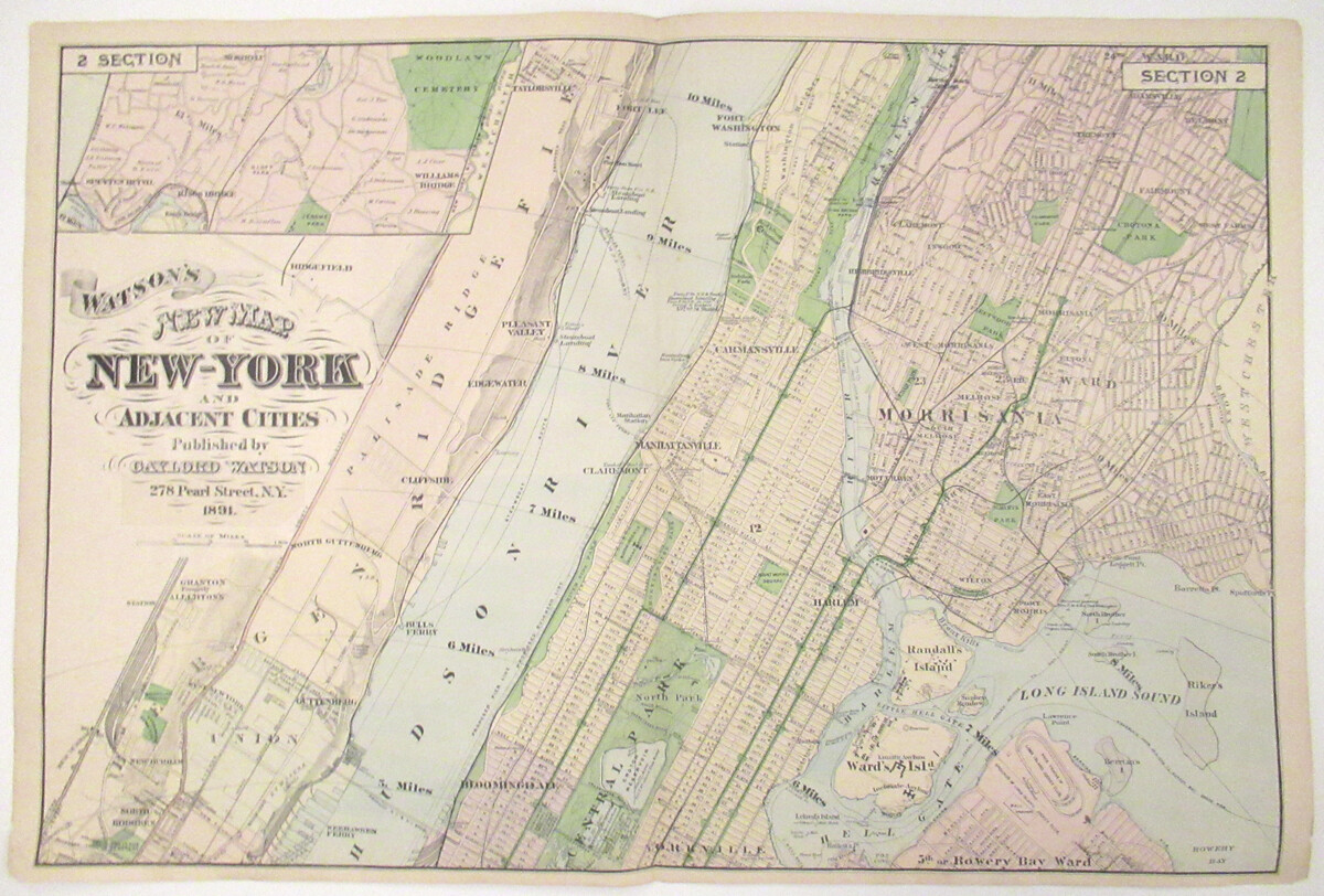 1891 Watson Map of New York, Morrisania, Bergen, Ridgefield, Ward’s Island