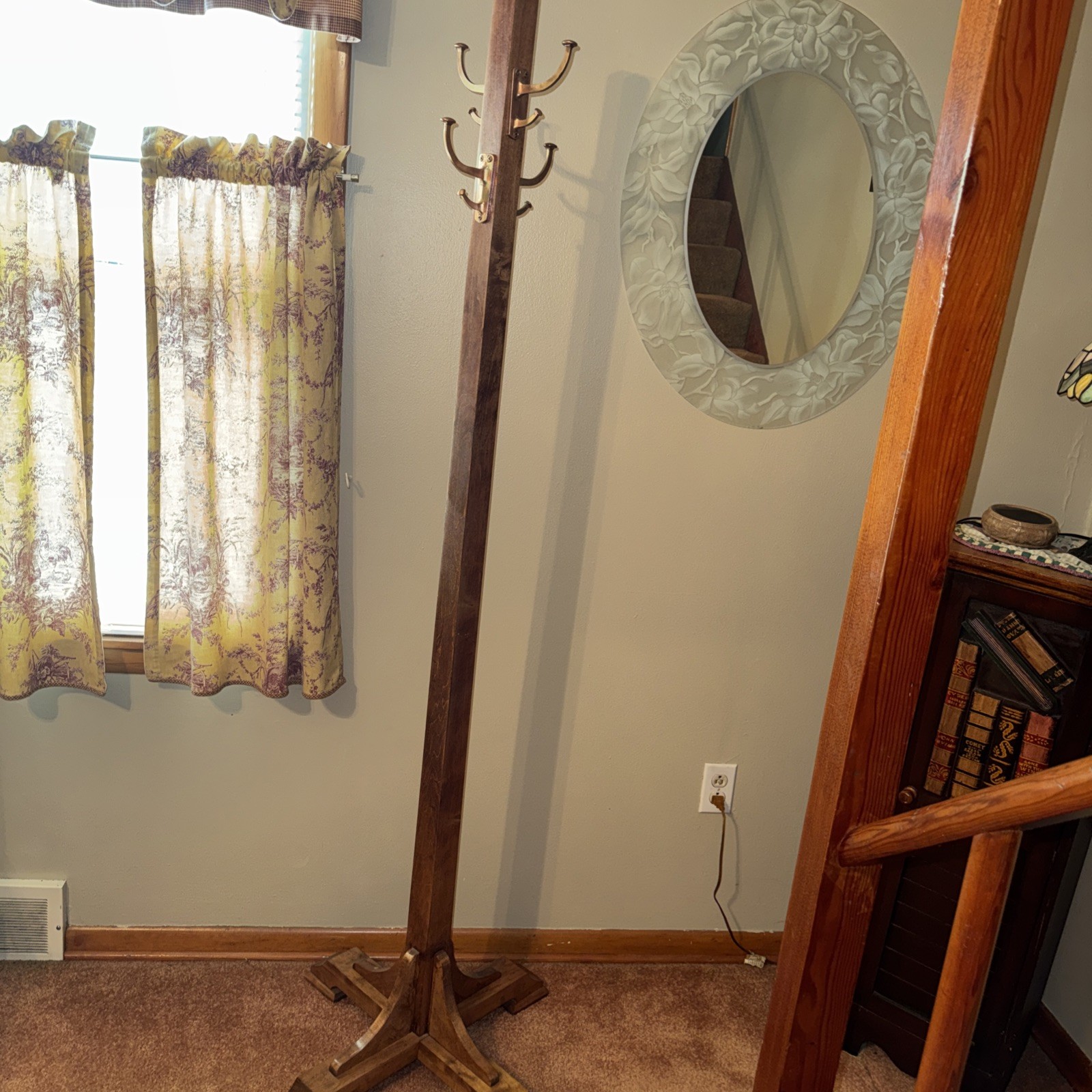 Antique Oak 6′ Coat Rack (1920’s??) Iron Hooks RARE OOAK? Or: LAST Of Its Kind?