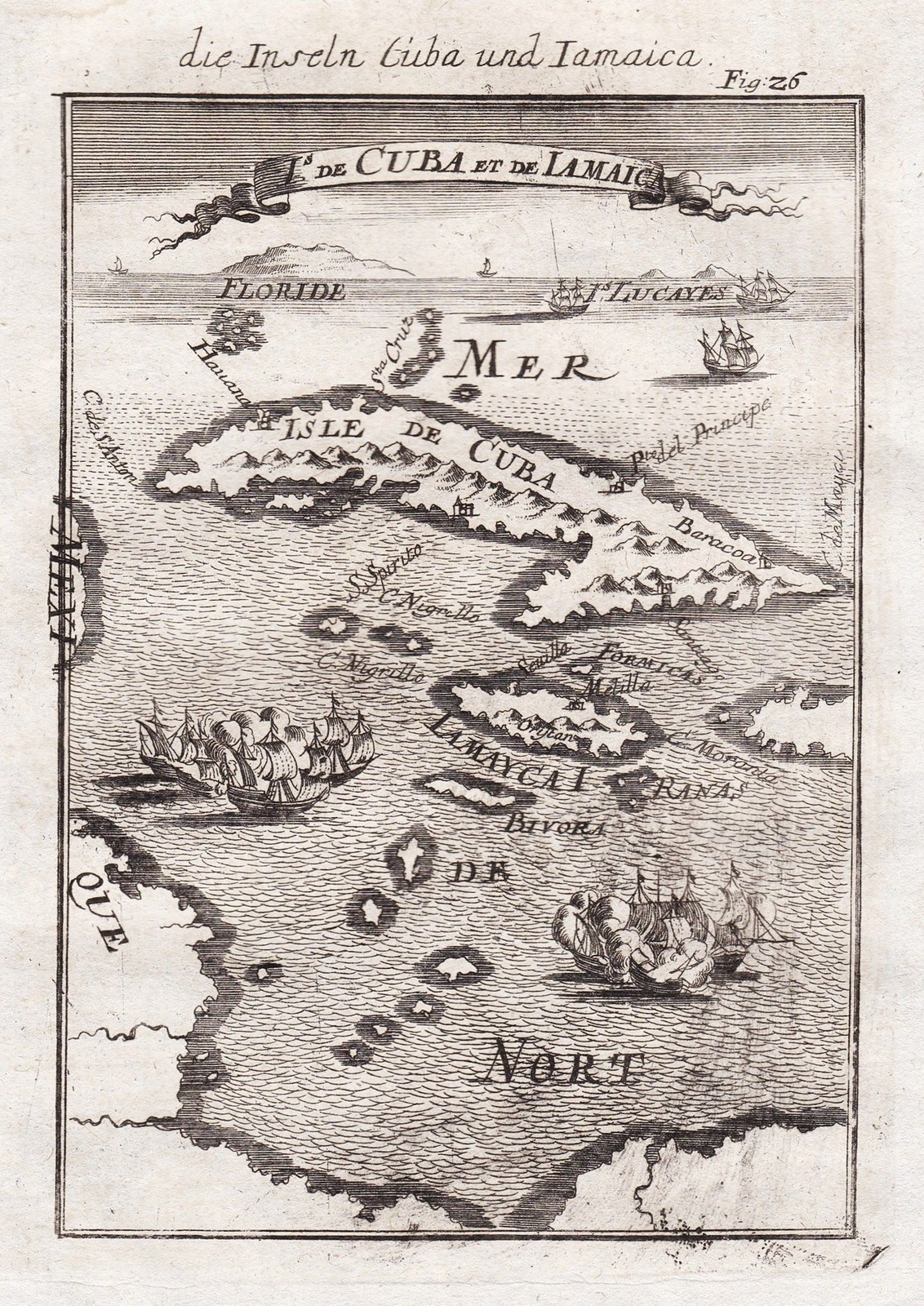Cuba Jamaica Island Caribbean Central America Mallet Engraving Copperplate 1719
