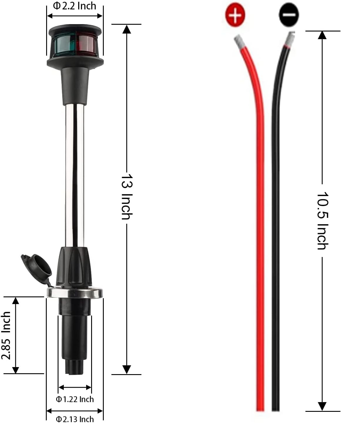 Bow Light LED Boat Navigation Lights Red and Green Bi-Color Lighting Pole Remova