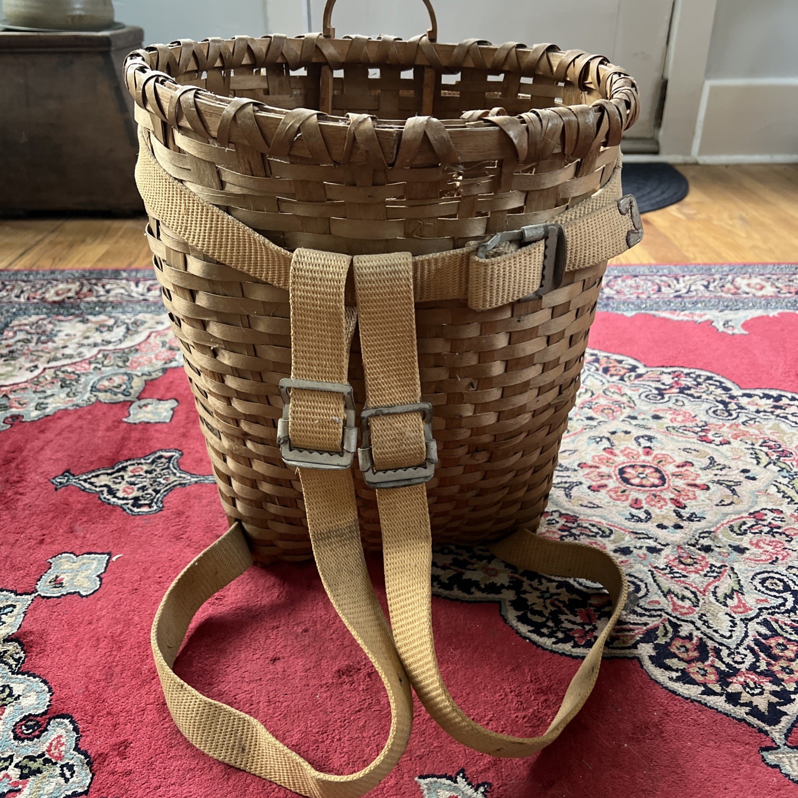 Antique Early Adirondack Trapper Back Pack Basket Original Straps Amazing Shape