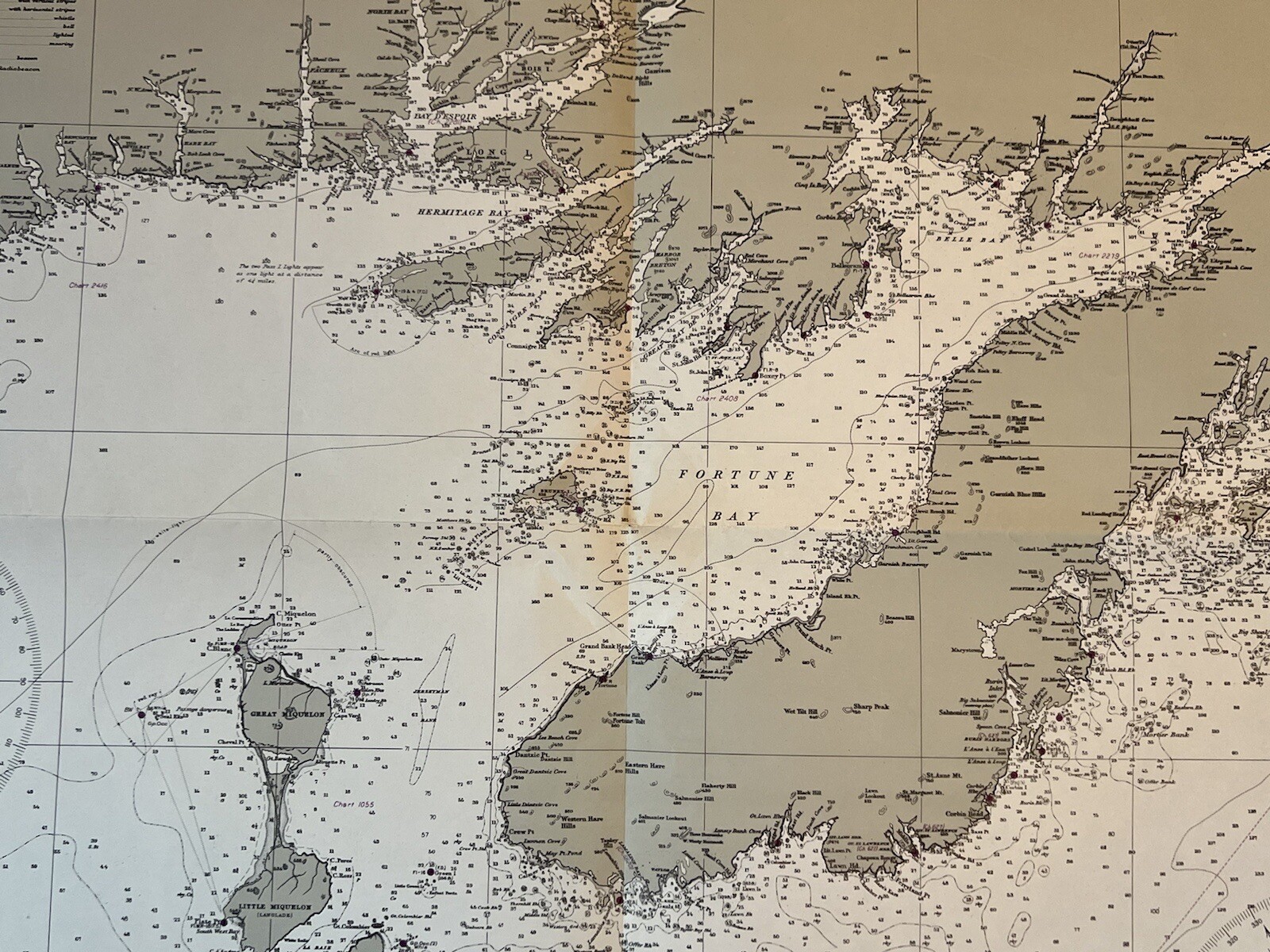 Original 1950s Nautical Chart Map,South Coast Newfoundland,Burgeo Islands,Canada