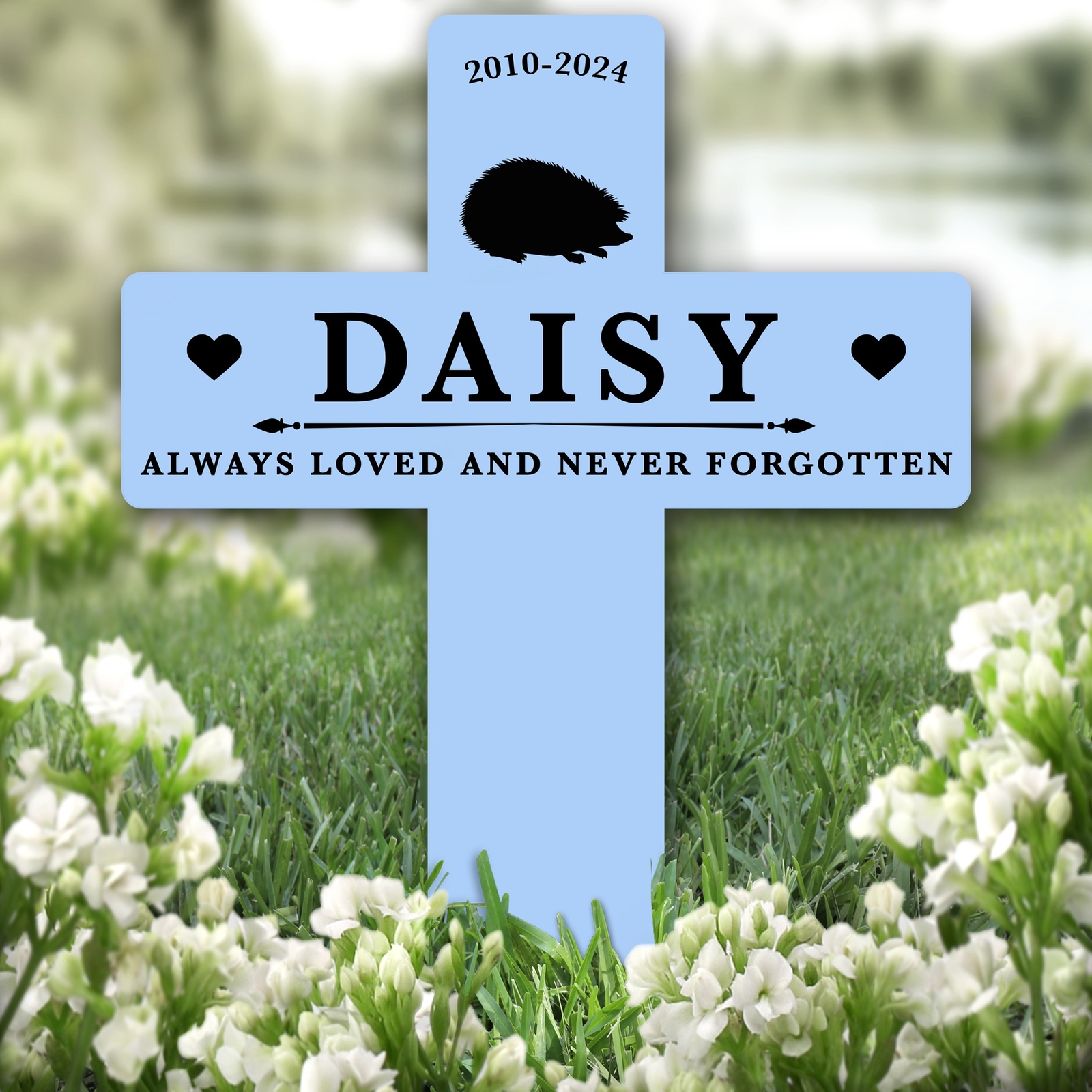 Cross Blue Hedgehog Silhouettes Pet Remembrance Grave Plaque Memorial Stake