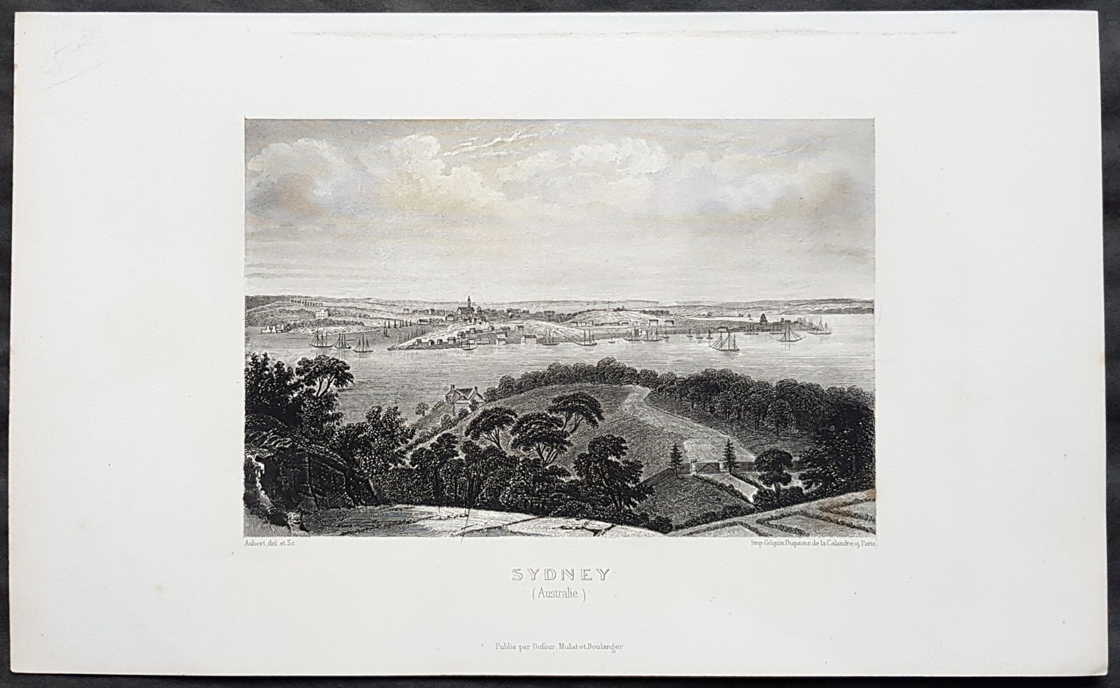 1859 Aubert Antique Print View of Sydney, Australia across Circular Quay (82028)