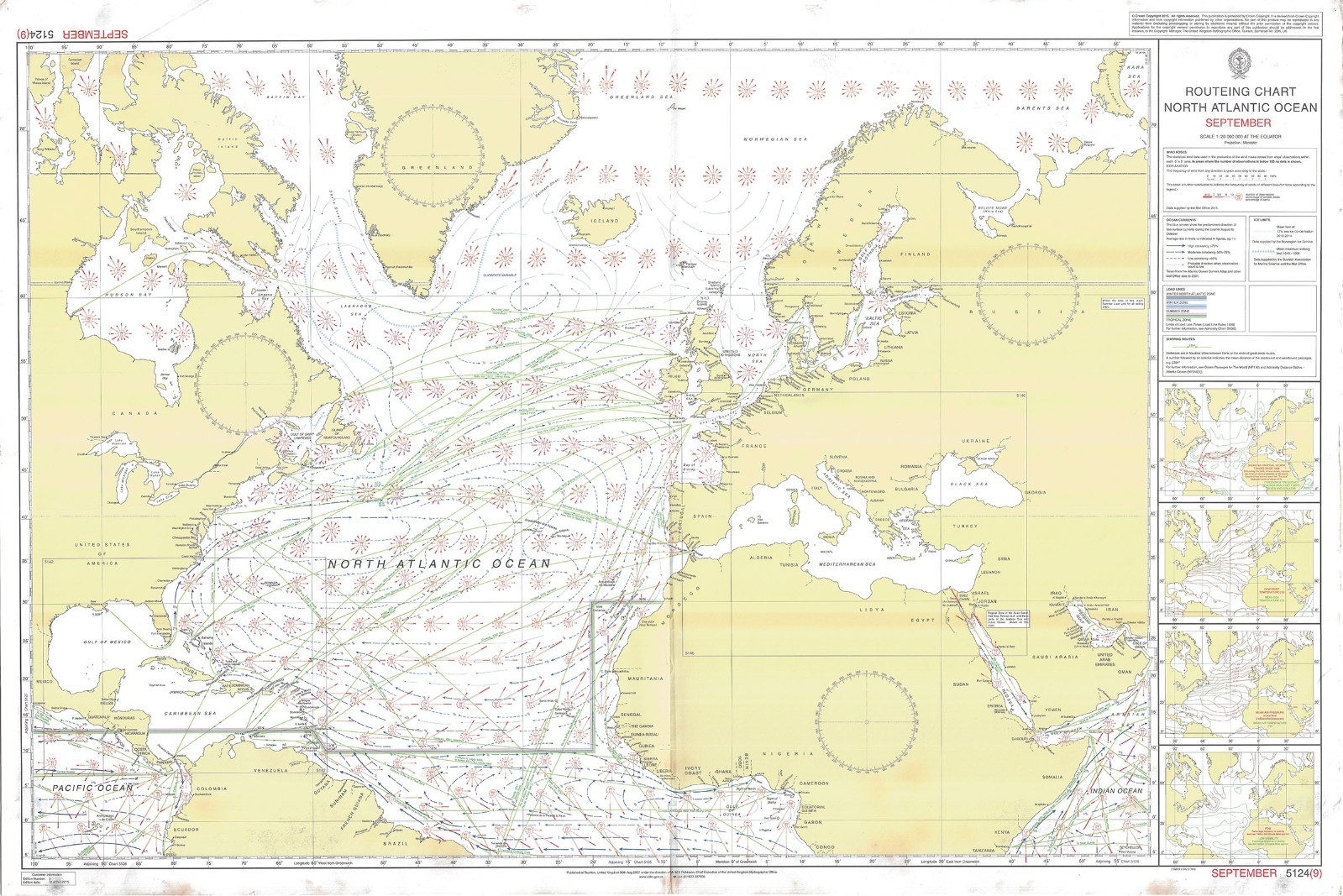 5124 9 Routeing Chart North Atlantic Ocean September Map Maritime Wall Admiralty