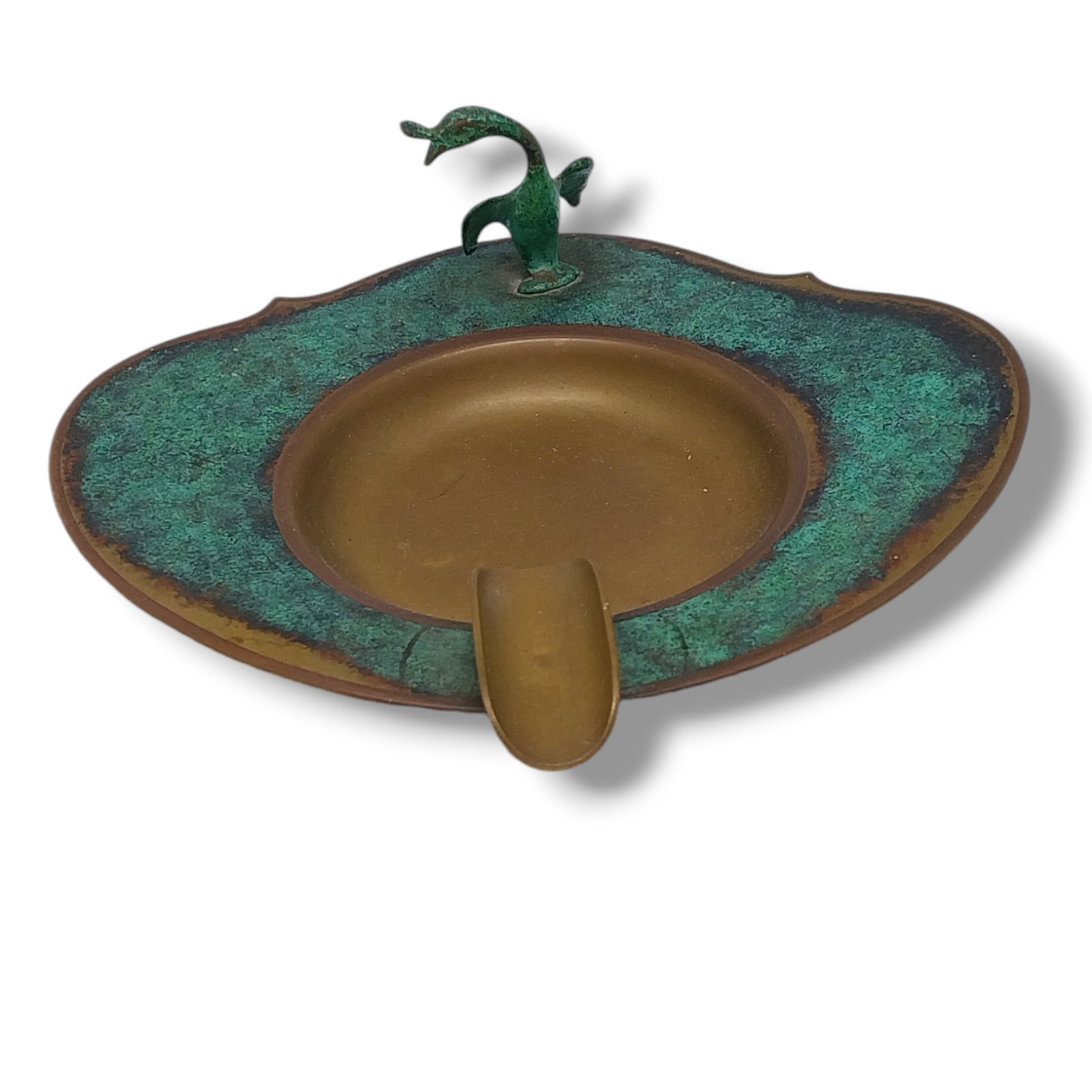 Antique bronze with green patina ashtray